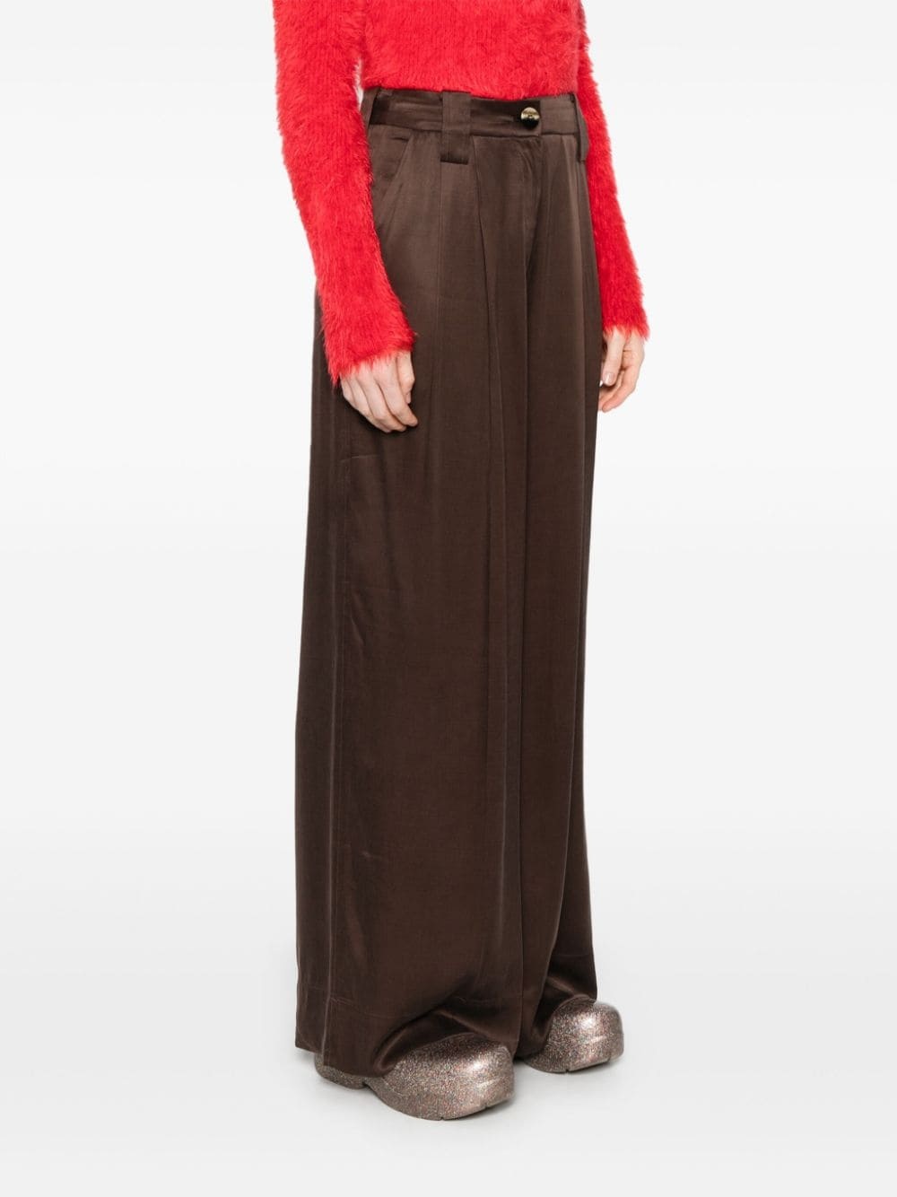 high-waisted satin trousers - 3