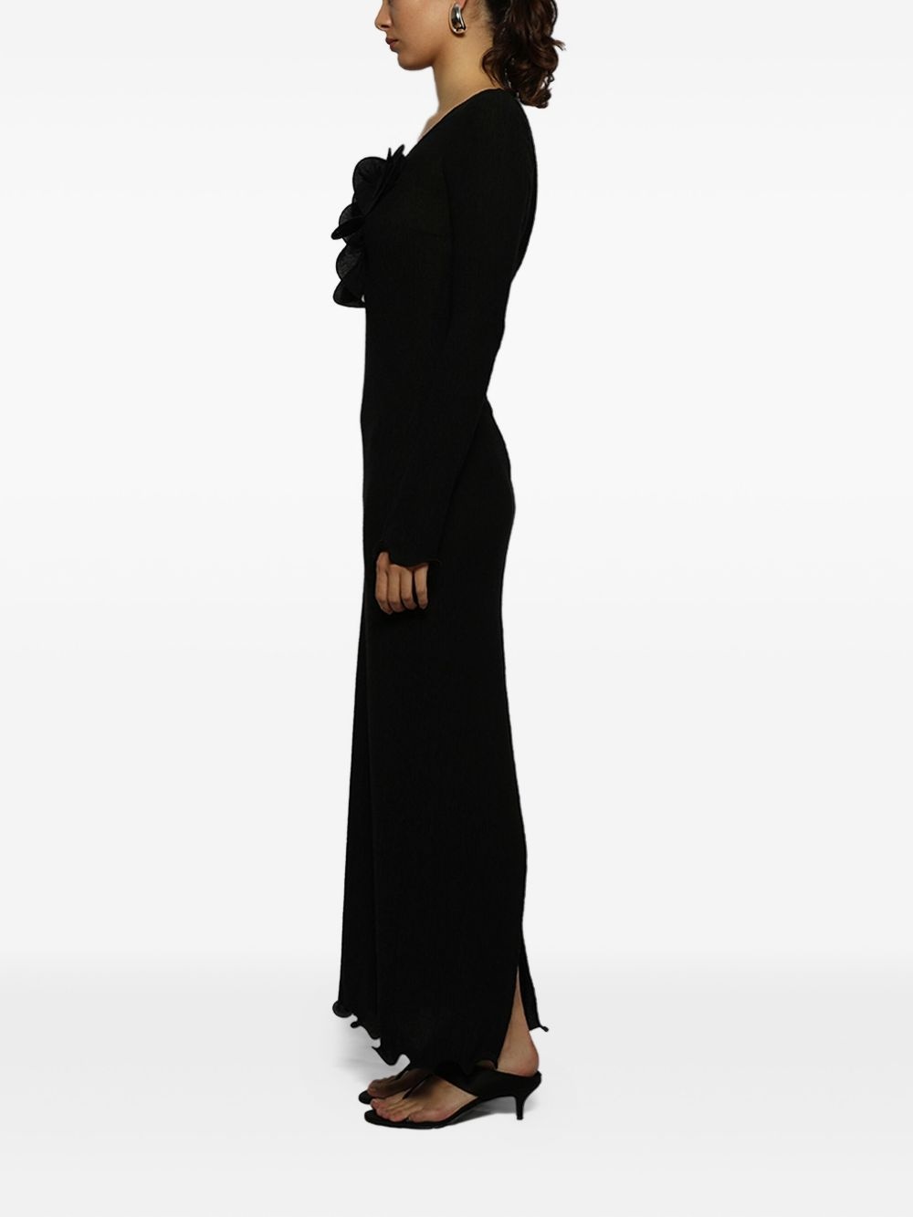 floral-appliqué long-sleeve dress - 4