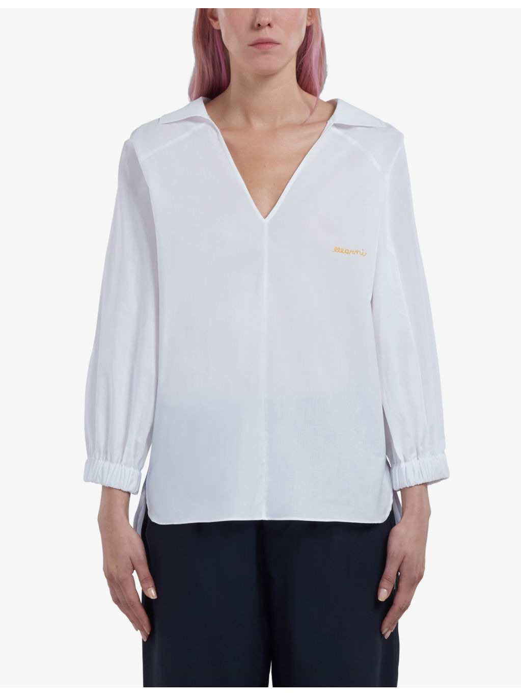 Logo-embroidered V-neck cotton-poplin shirt - 3