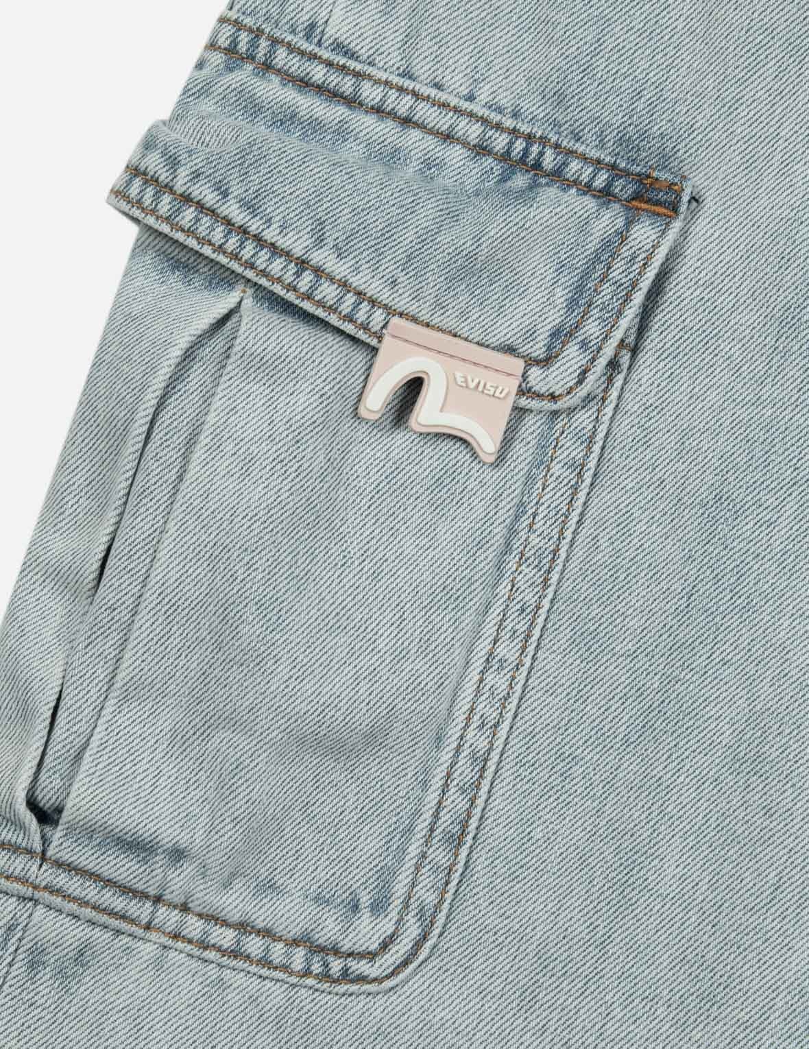MULTI-POCKET DISTRESSED AND SEAGULL APPLIQUÉ FASHION FIT CARGO JEANS - 9