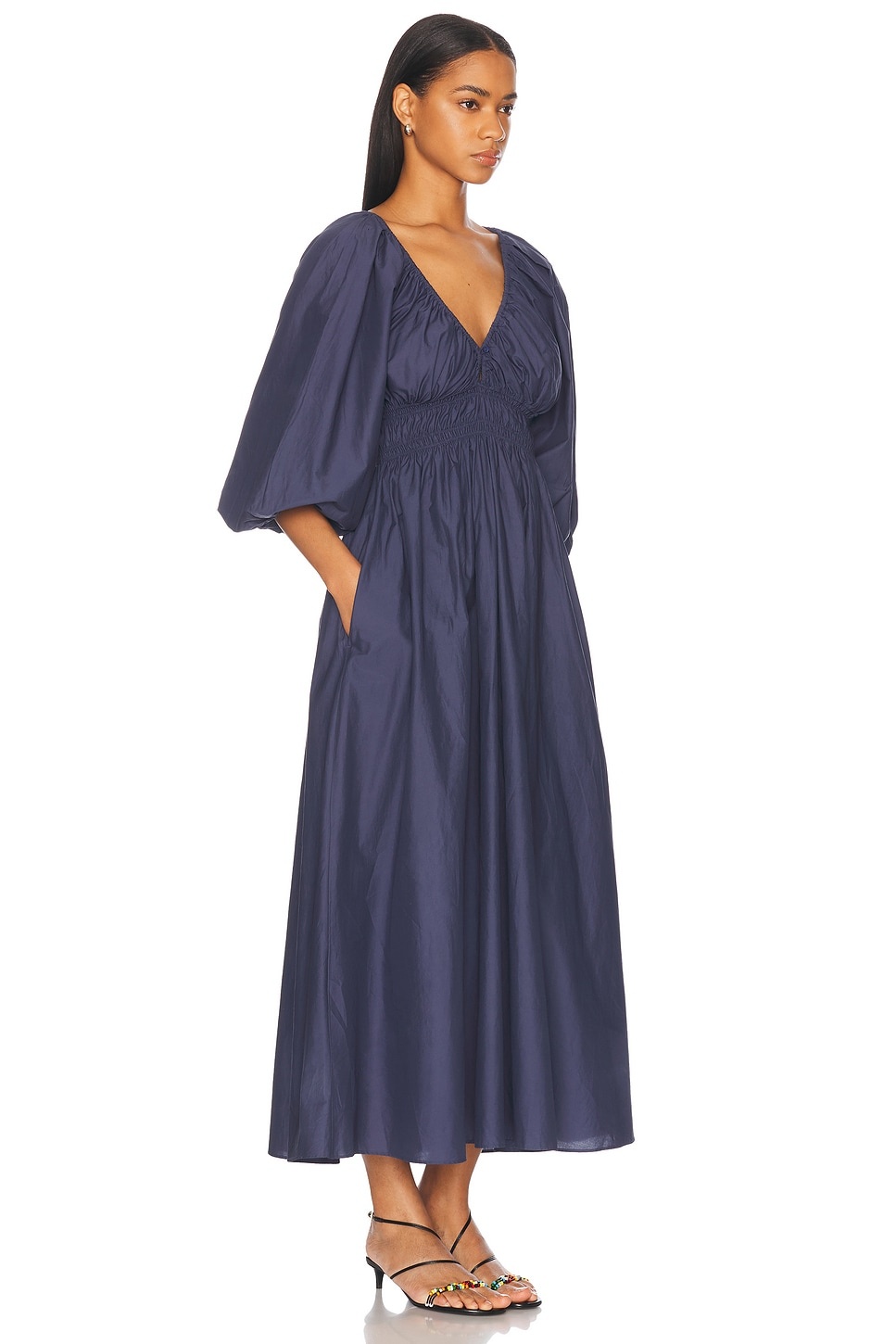 Shirred Plunge Button Dress - 2
