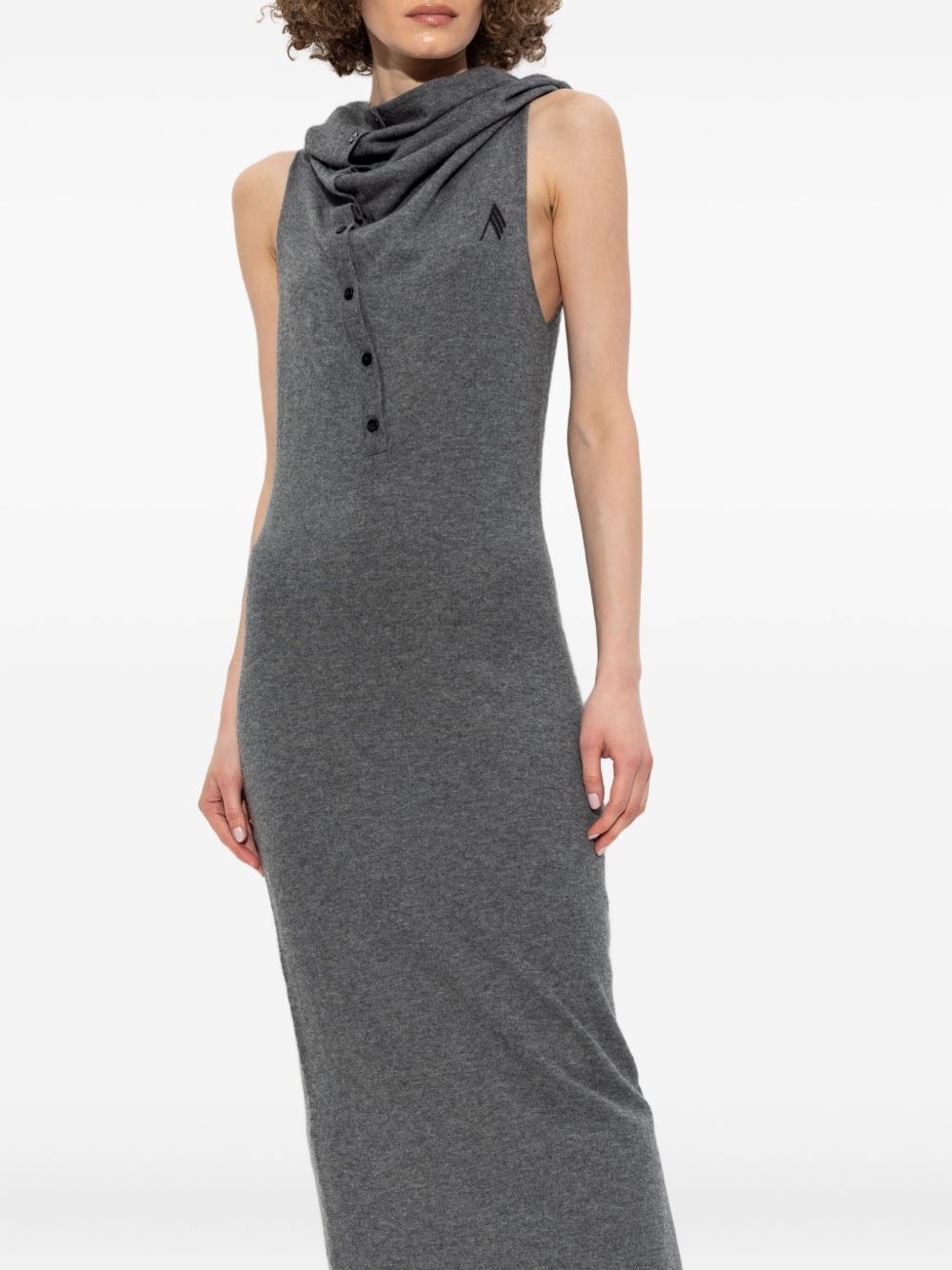 cowl-neck buttoned midi dress - 3