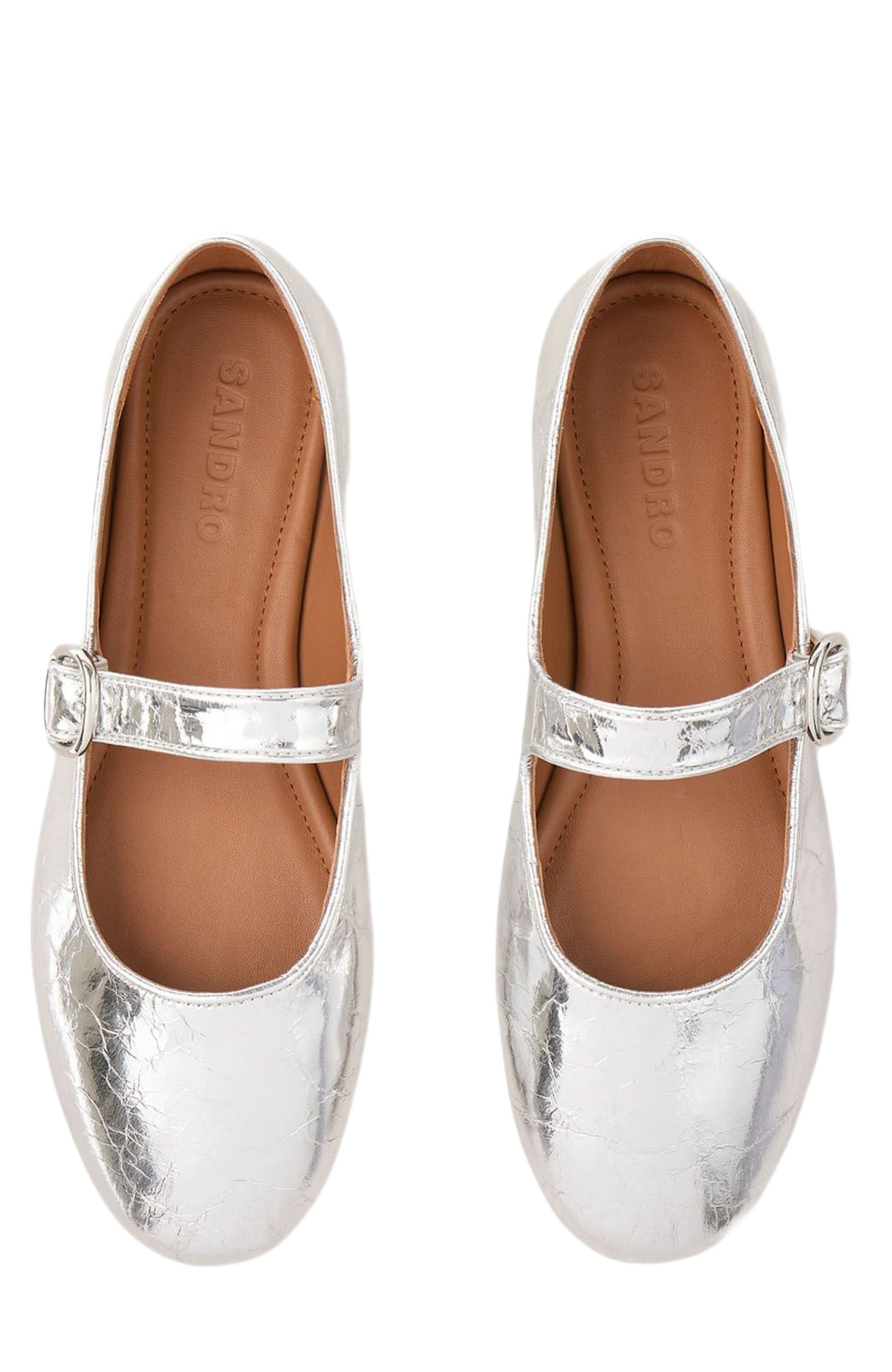 SANDRO Shiny leather ballet flats in Silver at Nordstrom - 4