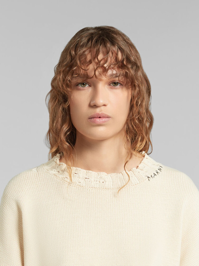 WHITE COTTON CROPPED SWEATER 4