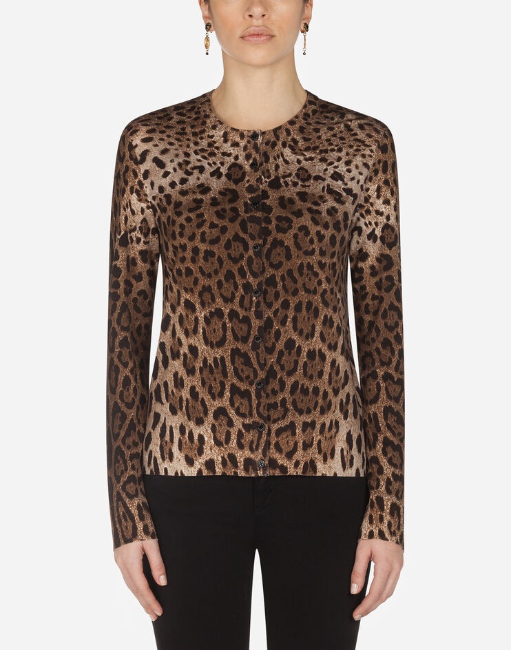 Woolen cardigan with leopard print - 1