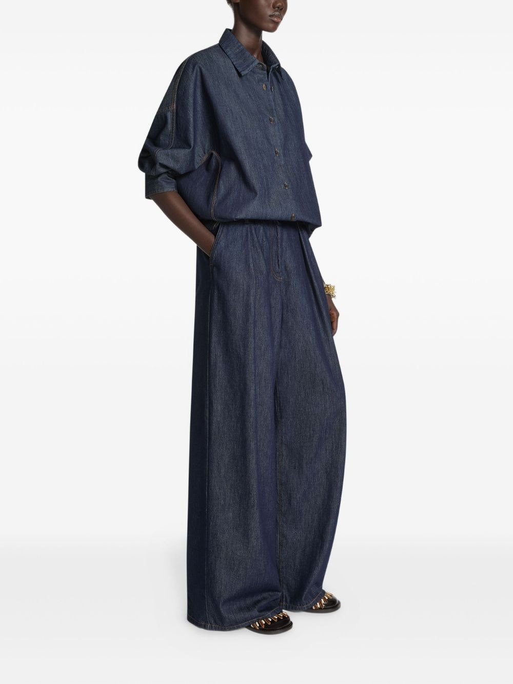 contrast-stitching denim shirt - 3