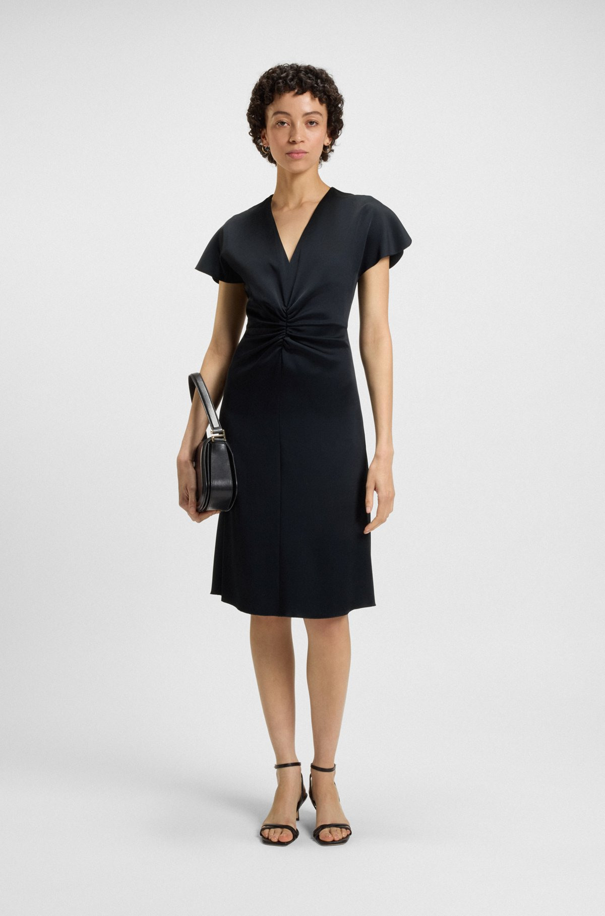 V-NECK DRESS WITH GATHERED WAISTBAND - 2