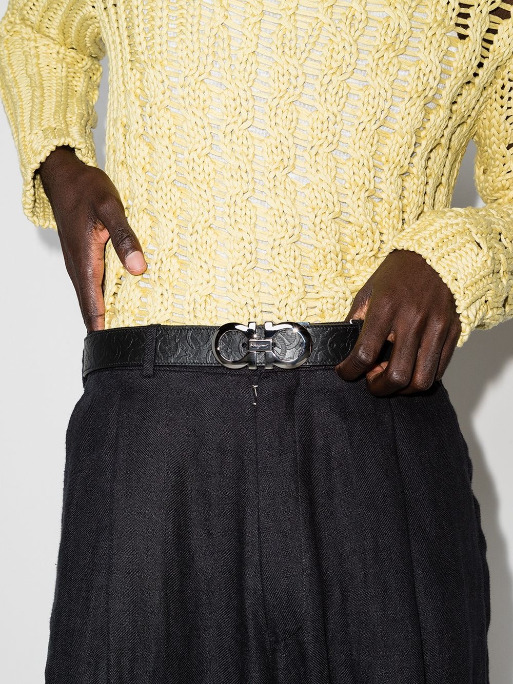 Gancini embossed leather belt - 2