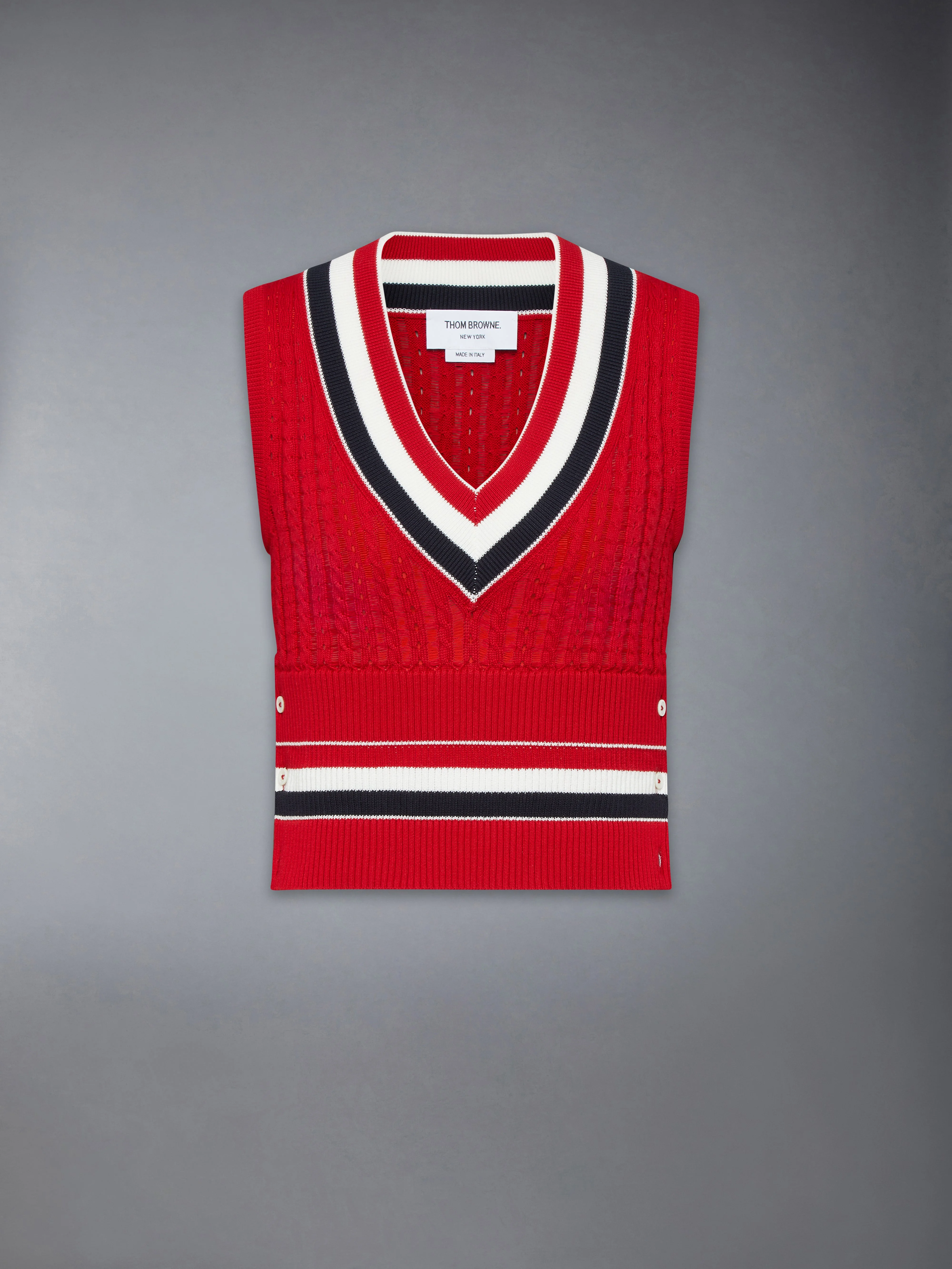 CRICKET RWB STRIPE BABY LADDER CABLE SHRUNKEN VEST - 1
