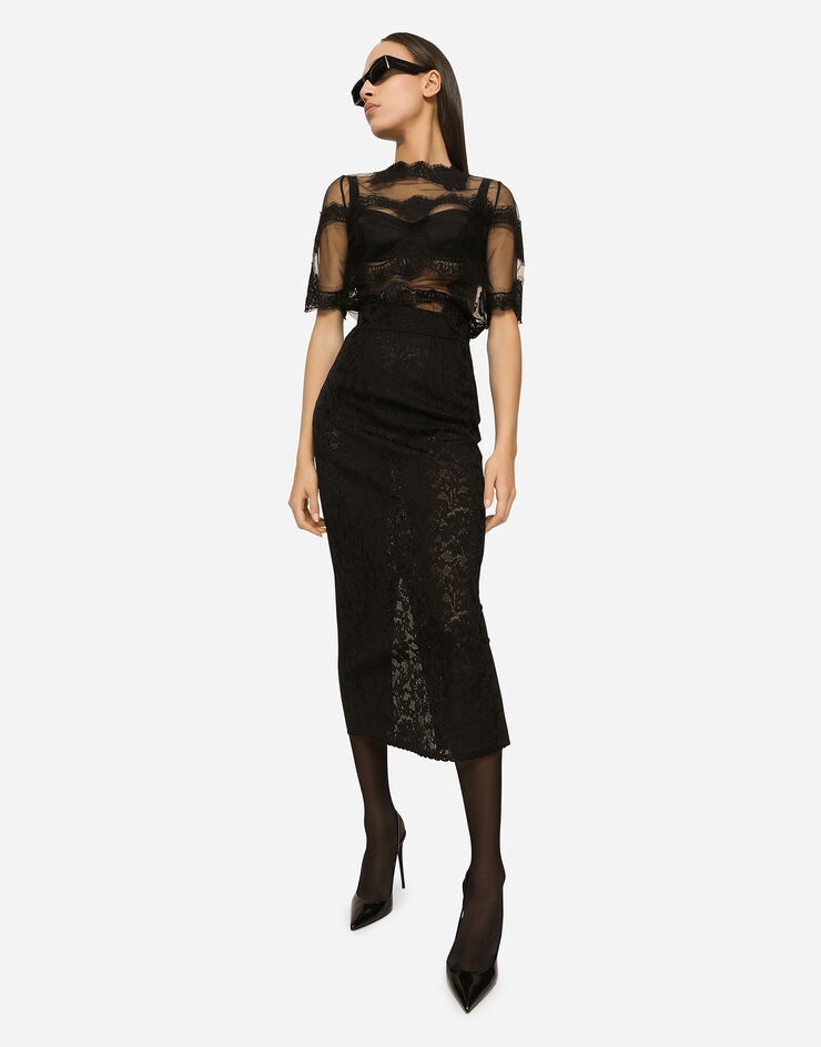 Lace-stitch calf-length skirt - 5
