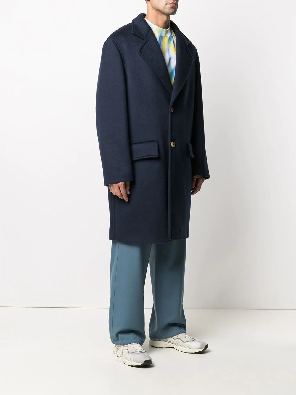 logo-patch tailored mid-length coat - 3