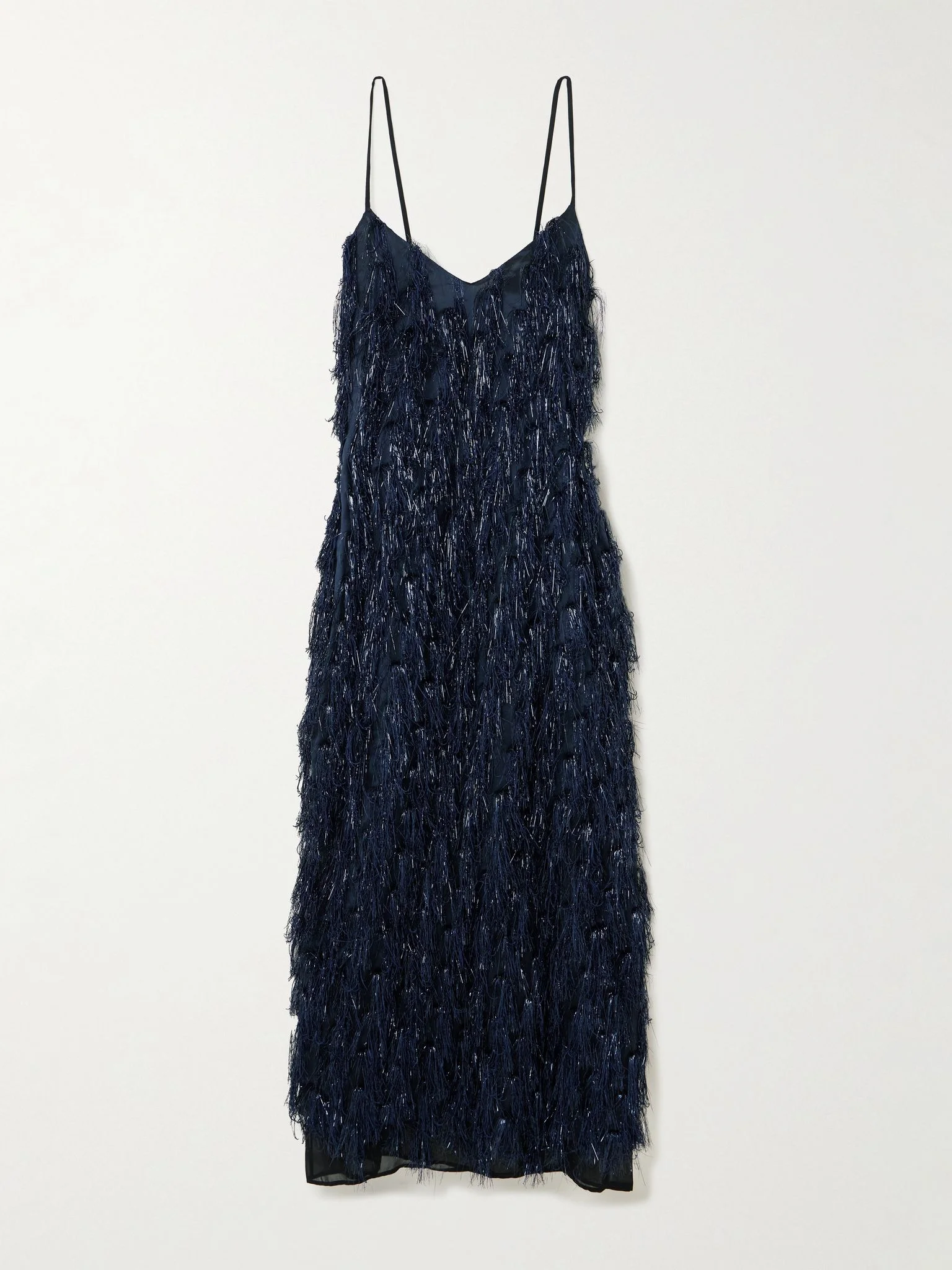 Metallic fringed organza midi dress Navy - 1