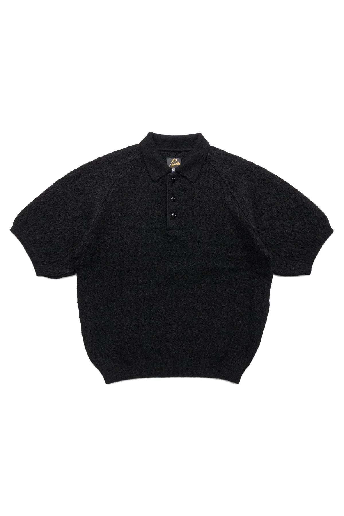 S/S Polo Sweater Crepe Weave - Black - 1