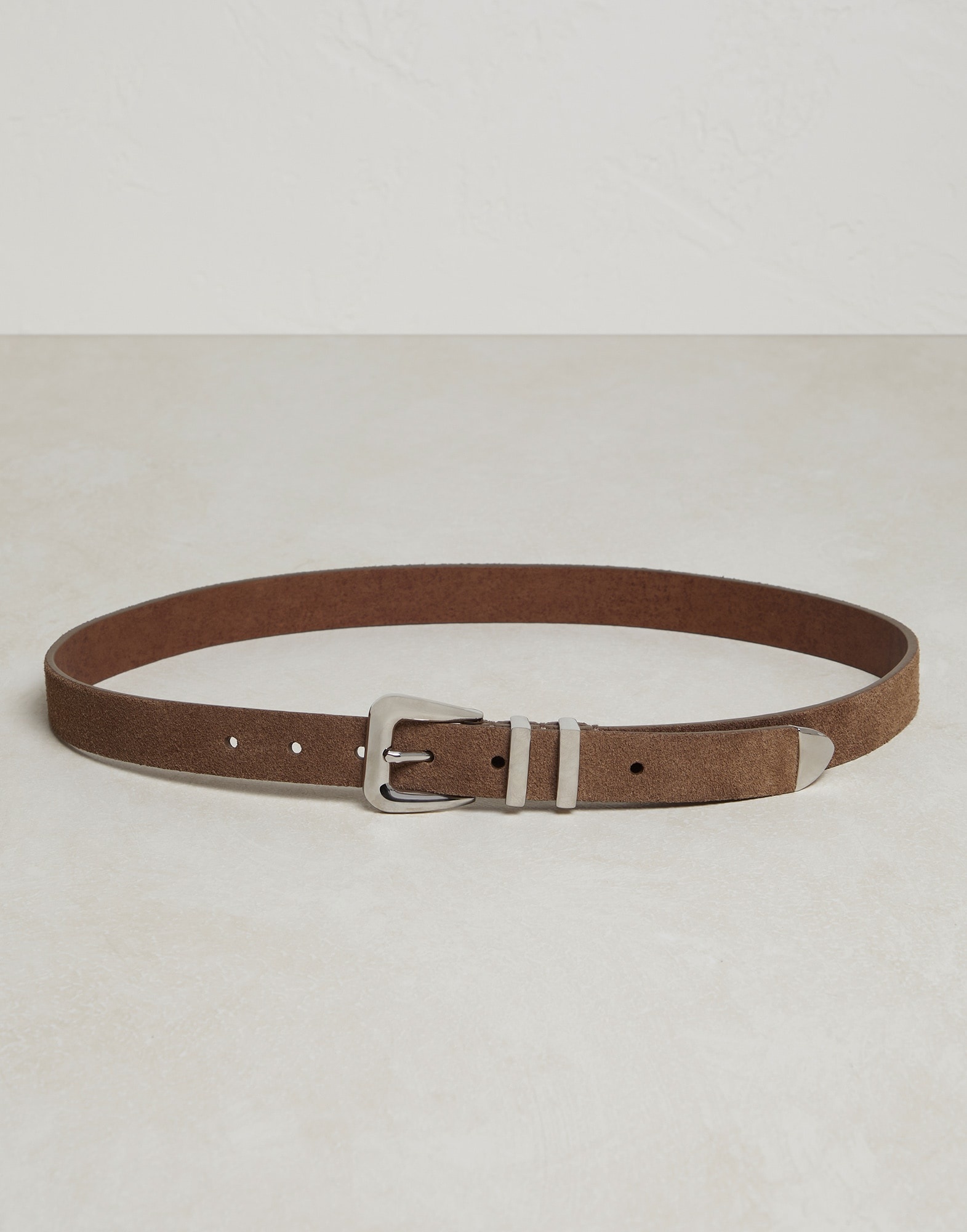 Reversed leather belt with double keeper and tip - 1