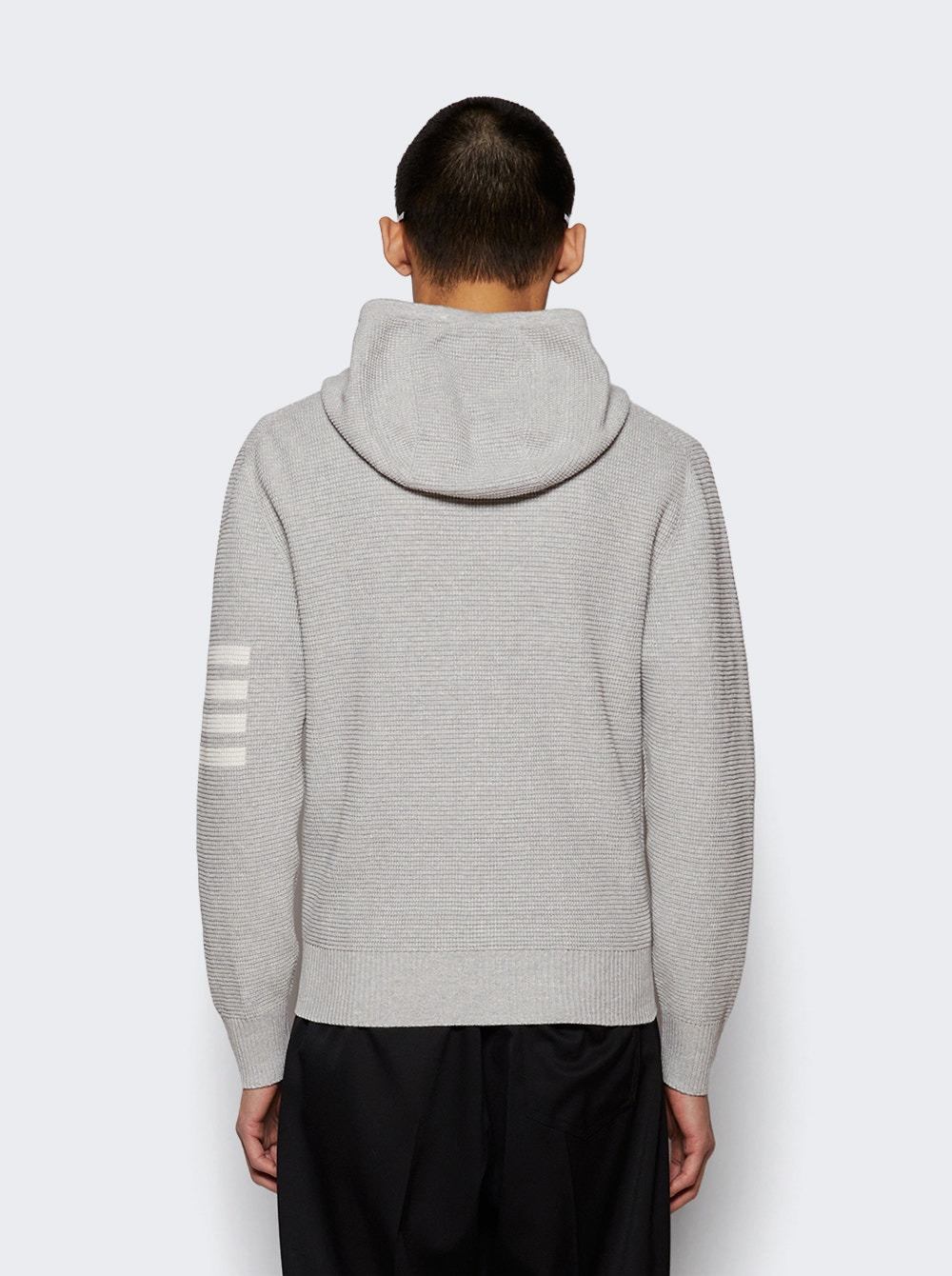 Textured Stitch Zip Up Hoodie Light Grey - 5