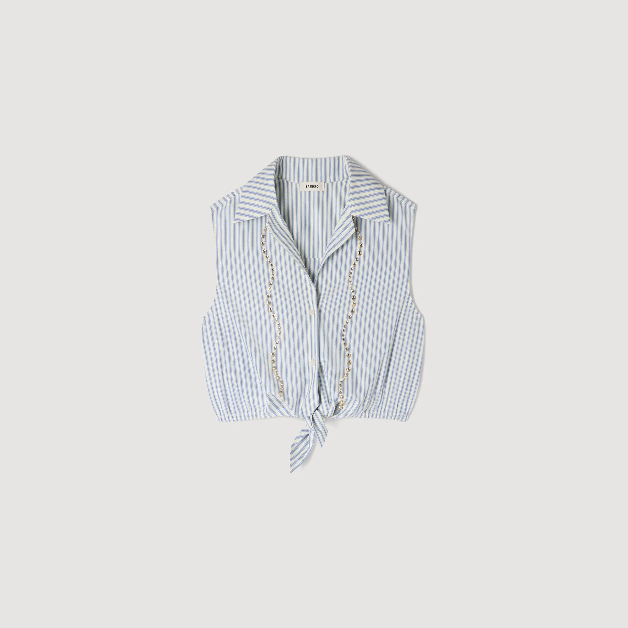 CROPPED STRIPED RHINESTONE SHIRT - 1
