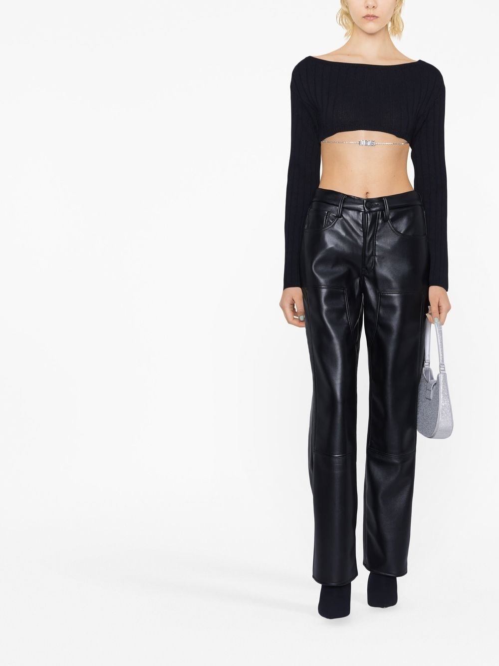 logo-chain cropped knitted top - 2