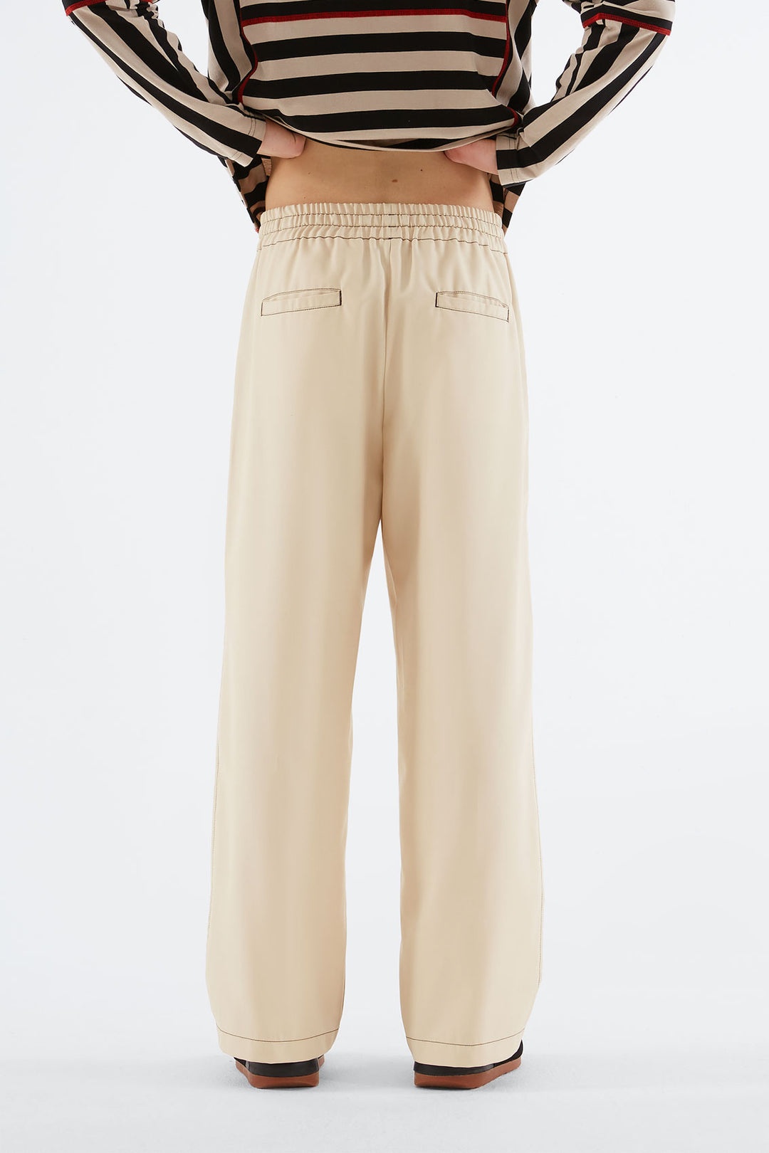 BEIGE ELASTIC PANTS - 4