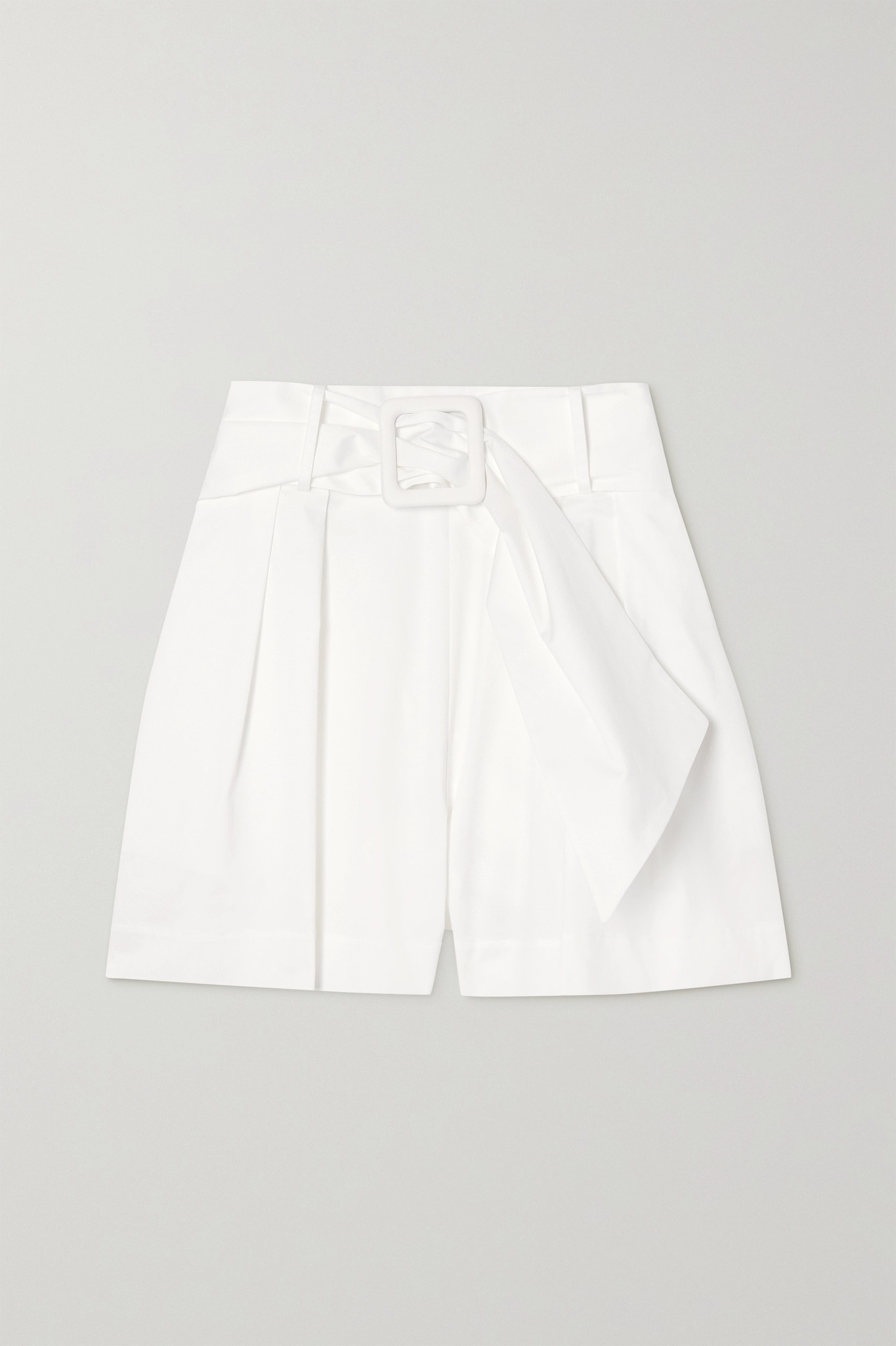 Belted pleated stretch-cotton twill shorts - 1