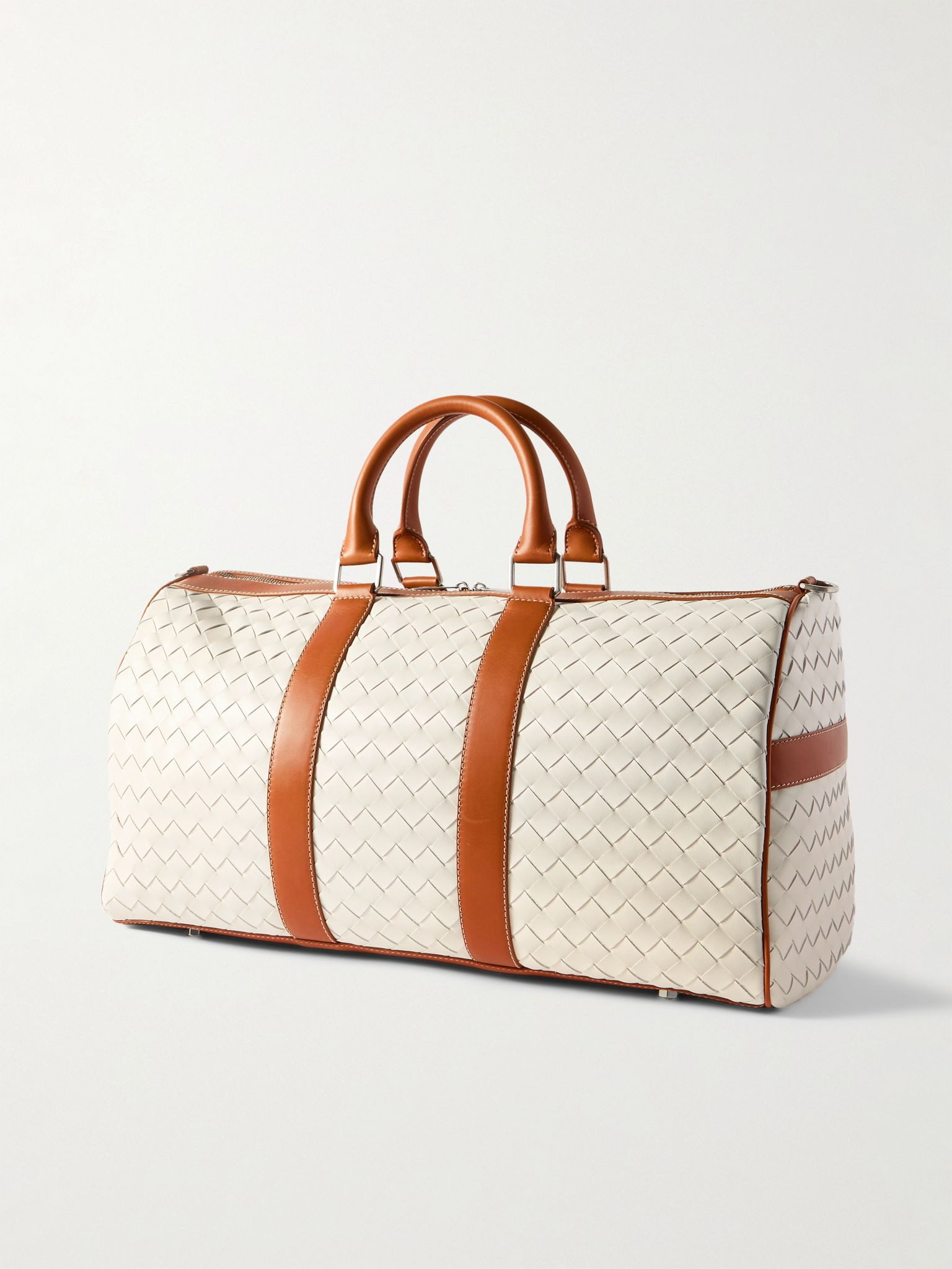 Medium Intrecciato Leather Duffle Bag Cream - 3