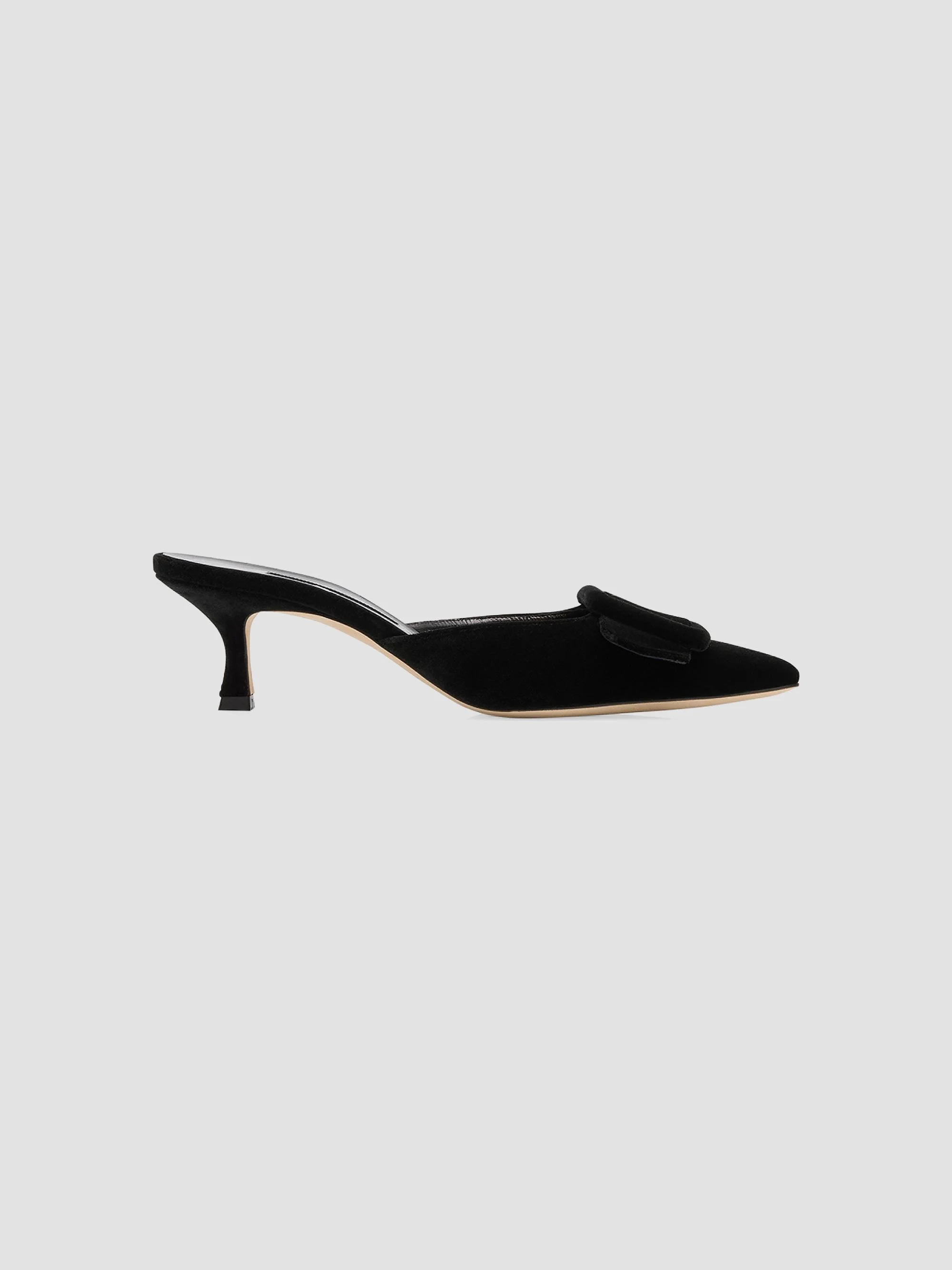 Women's Maysale 50MM Buckle-Detail Velvet Kitten-Heel Mules - Black - 1