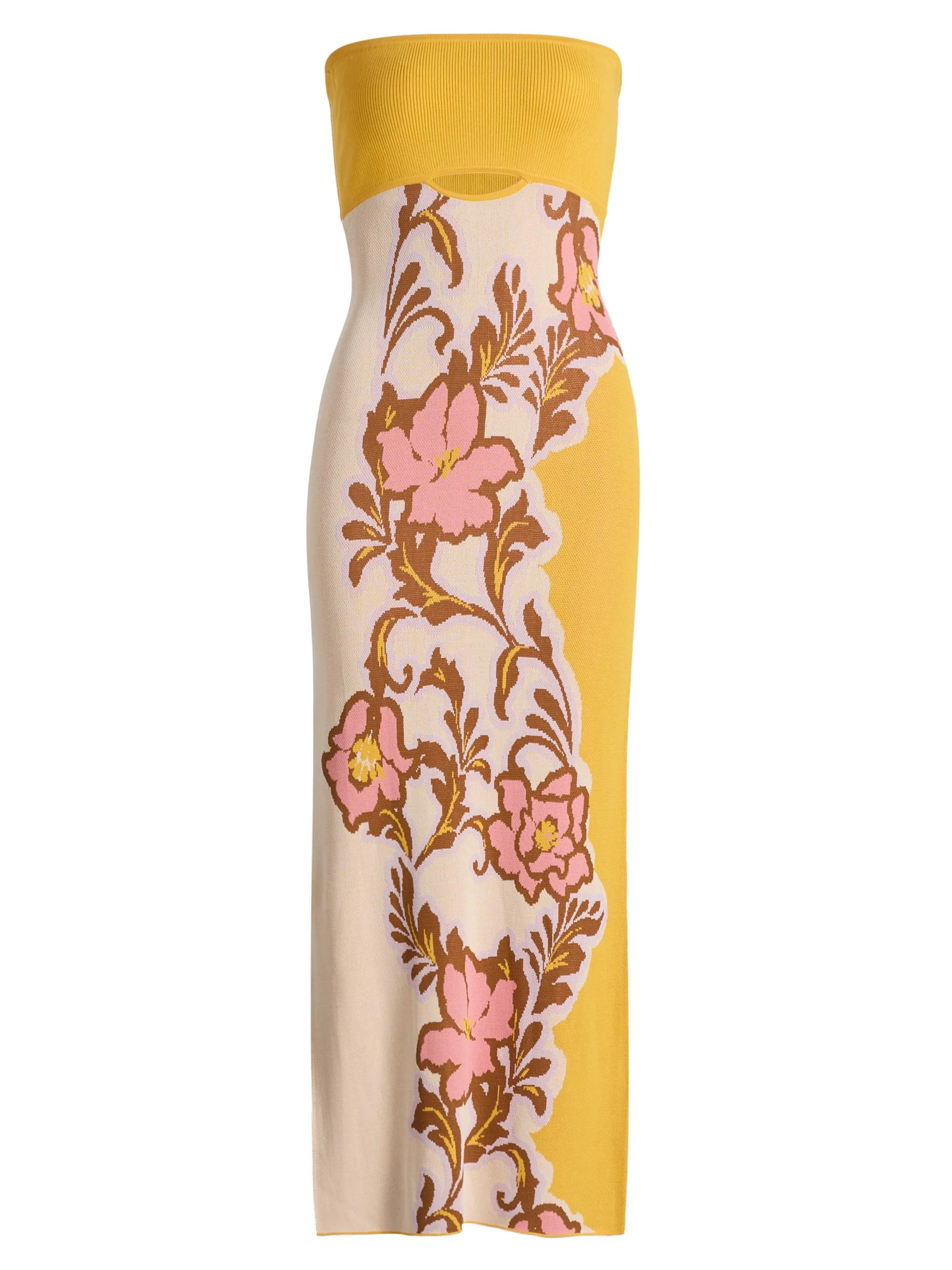 Women's Fletcher Colorblocked Floral Strapless Midi-Dress - Plumeria Wave Knit - 1