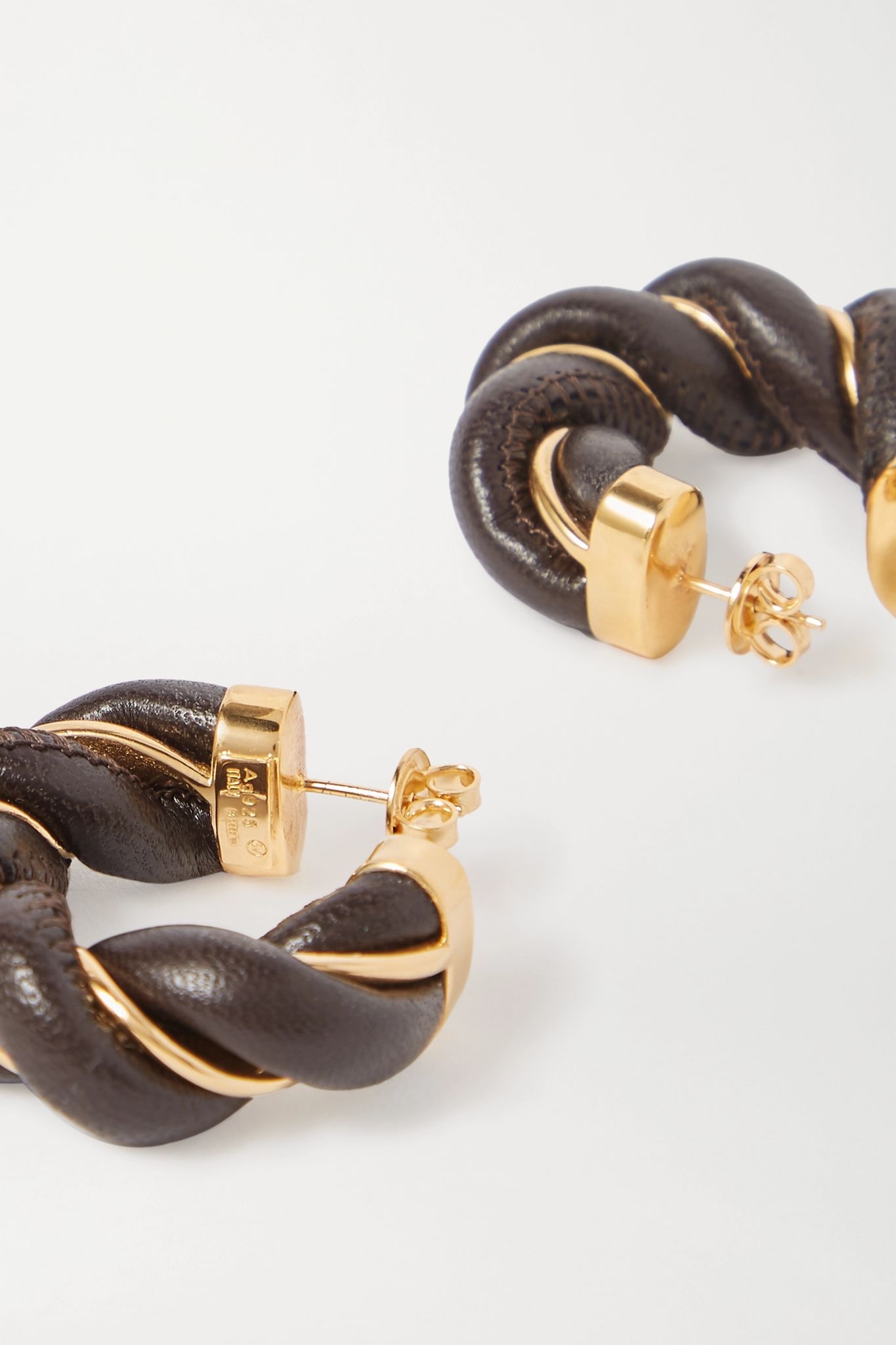 Gold-tone and leather hoop earrings - 3