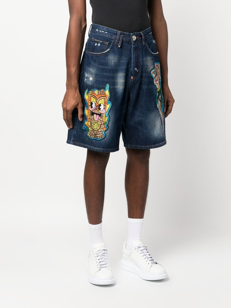 patch-detail knee-length denim shorts 3