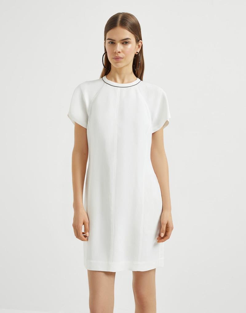 Viscose and linen fluid twill mini dress with shiny neck detail - 1