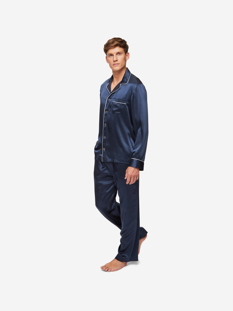 Derek Rose Men's Pyjamas Bailey Silk Satin Navy outlook