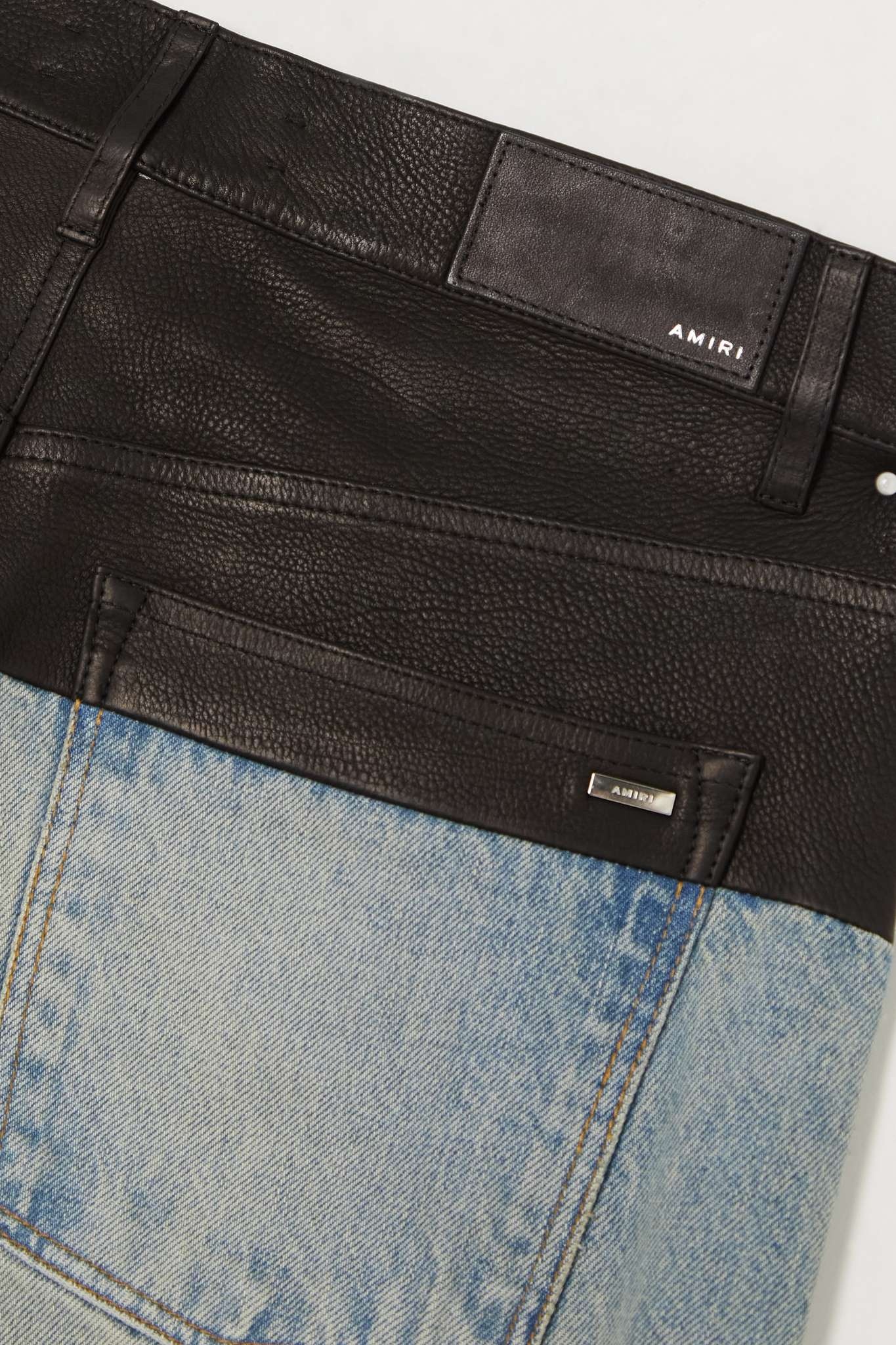 Leather-trimmed mid-rise straight-leg jeans - 6