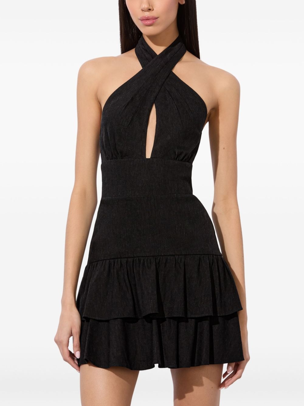 Evelina halterneck ruffled mini dress - 5