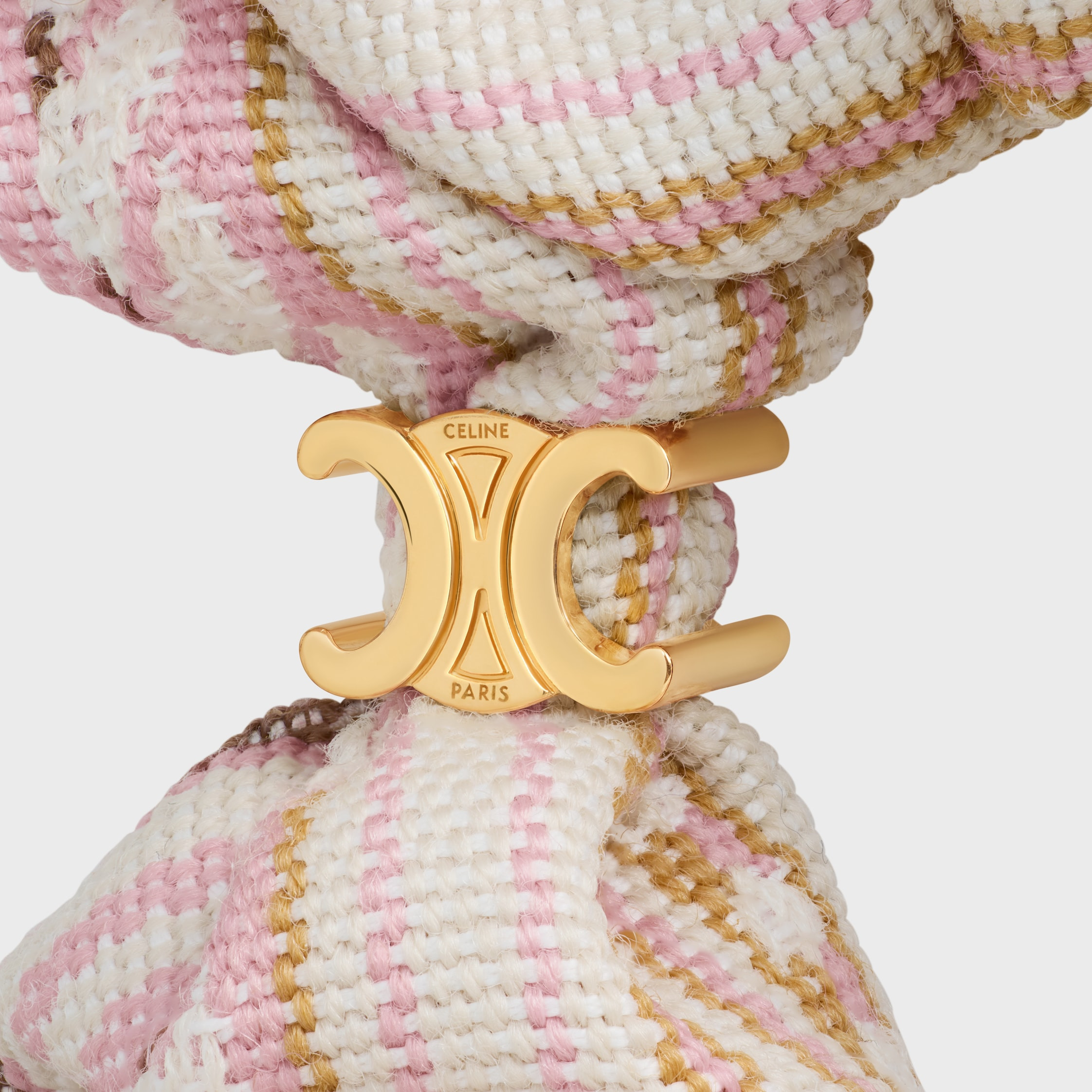 Celine Striped Triomphe Scrunchy in Wool, Cotton, Polyamide and Brass with Gold Finish - 2