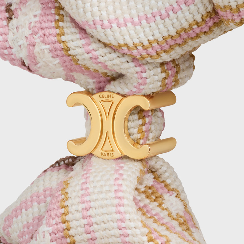 CELINE Celine Striped Triomphe Scrunchy in Wool, Cotton, Polyamide and Brass with Gold Finish outlook