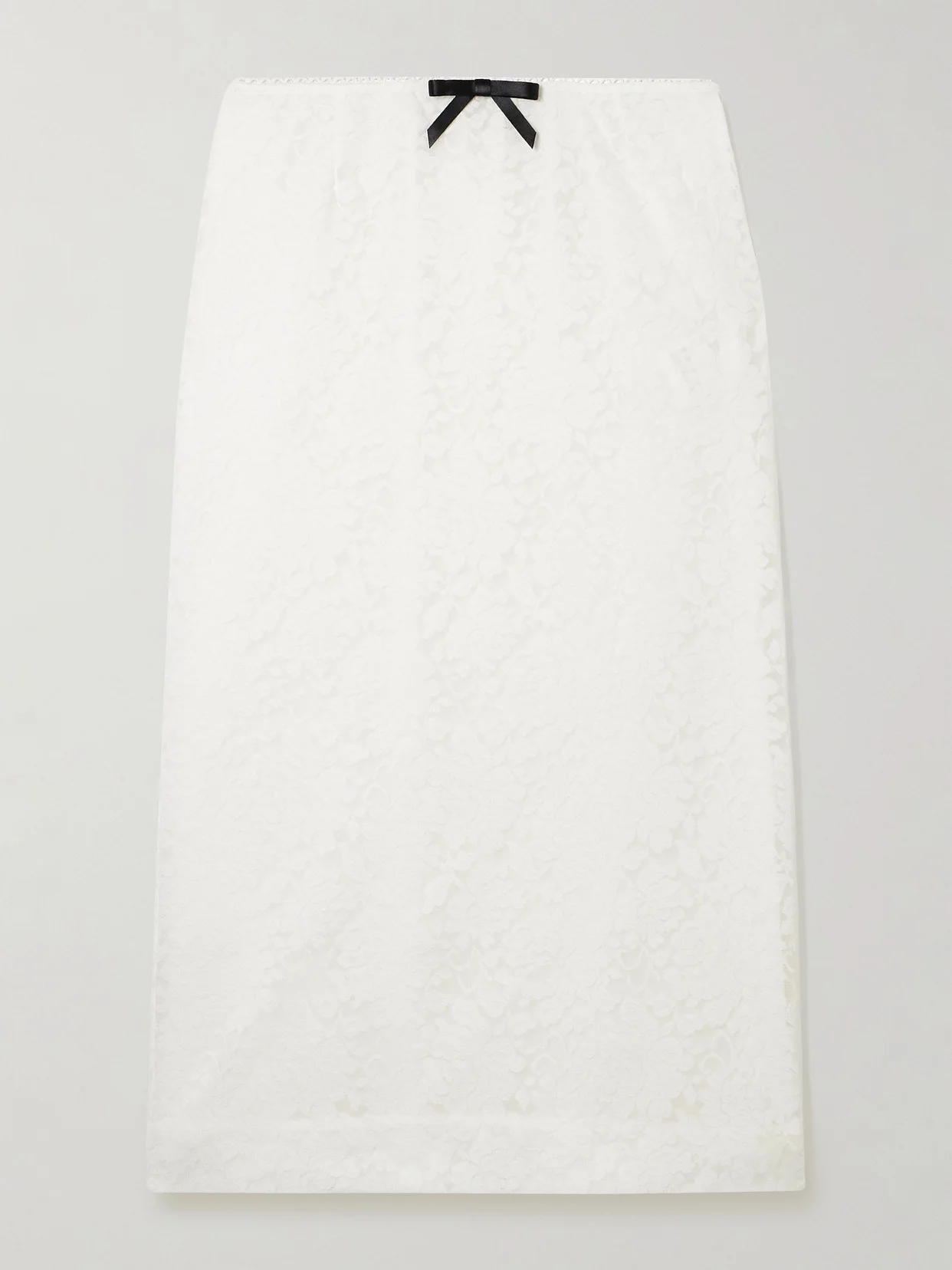 Bow-embellished Satin-trimmed Lace Midi Skirt - 1