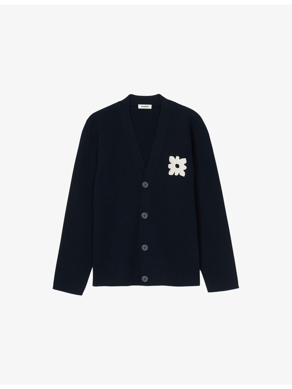 Flower-Patch V-Neck Knitted Cardigan - 1