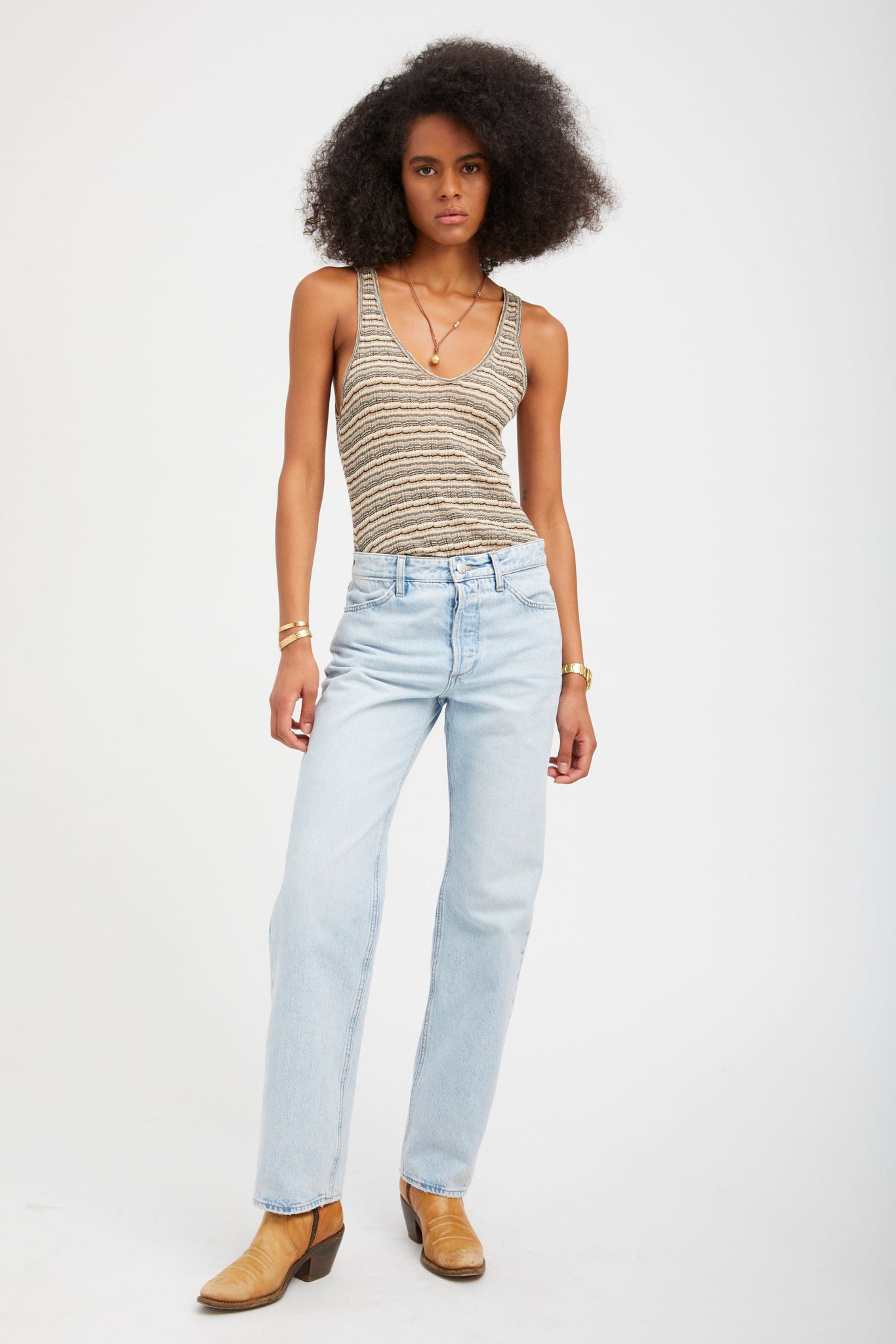 TRUFFLE STRIPED POINTELLE TANK - 3
