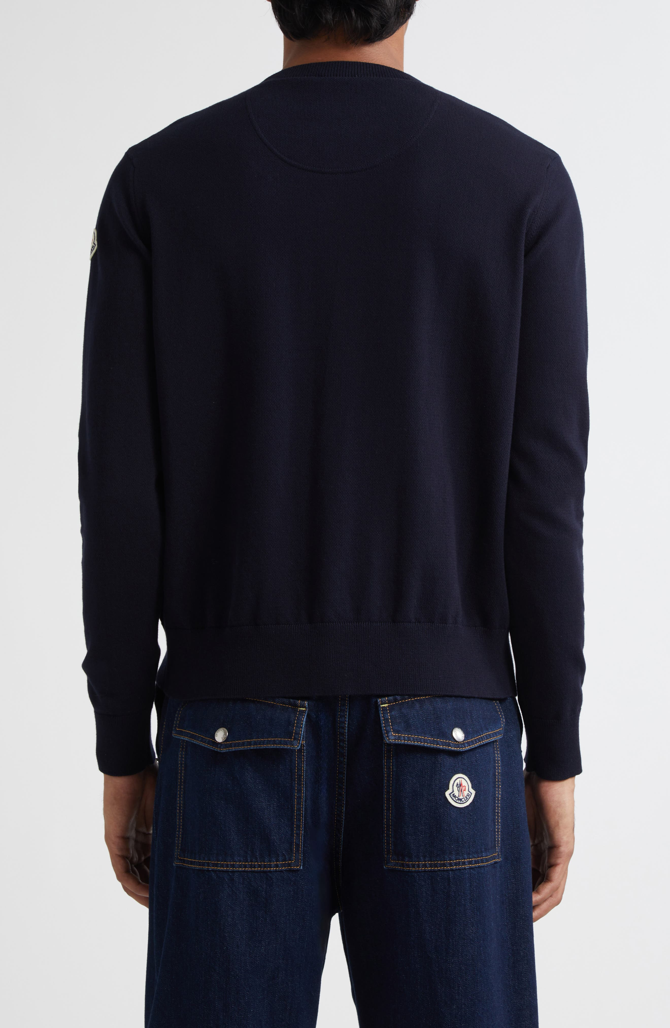 Moncler Logo Embroidered Cotton Sweater in Navy at Nordstrom - 2
