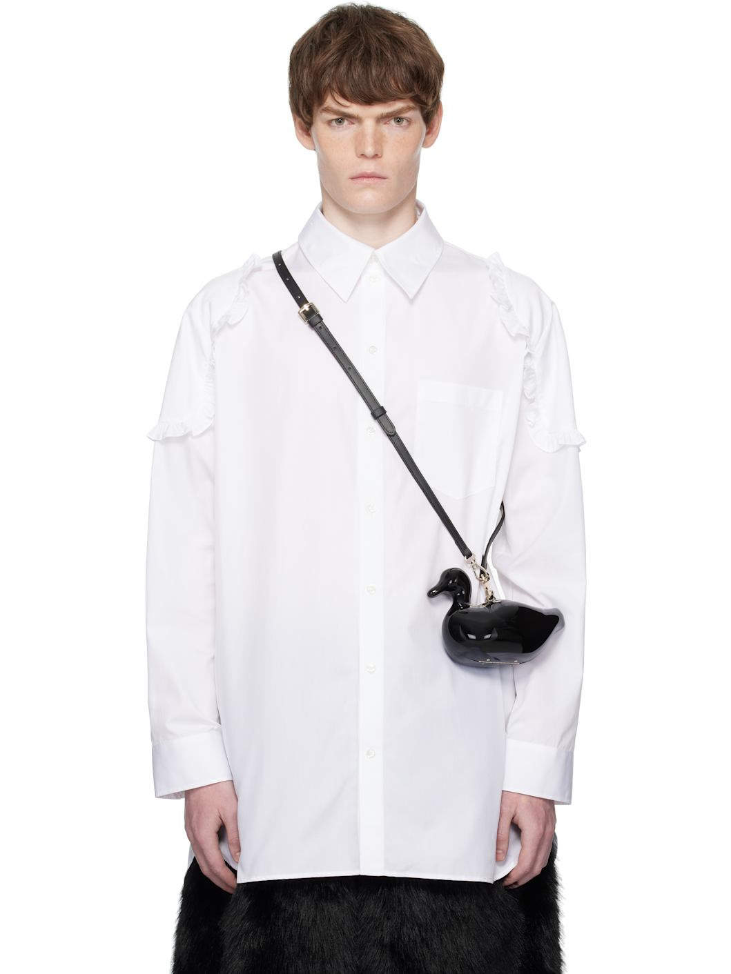 White Ruffle Shoulder Patch Tunic Shirt - 1
