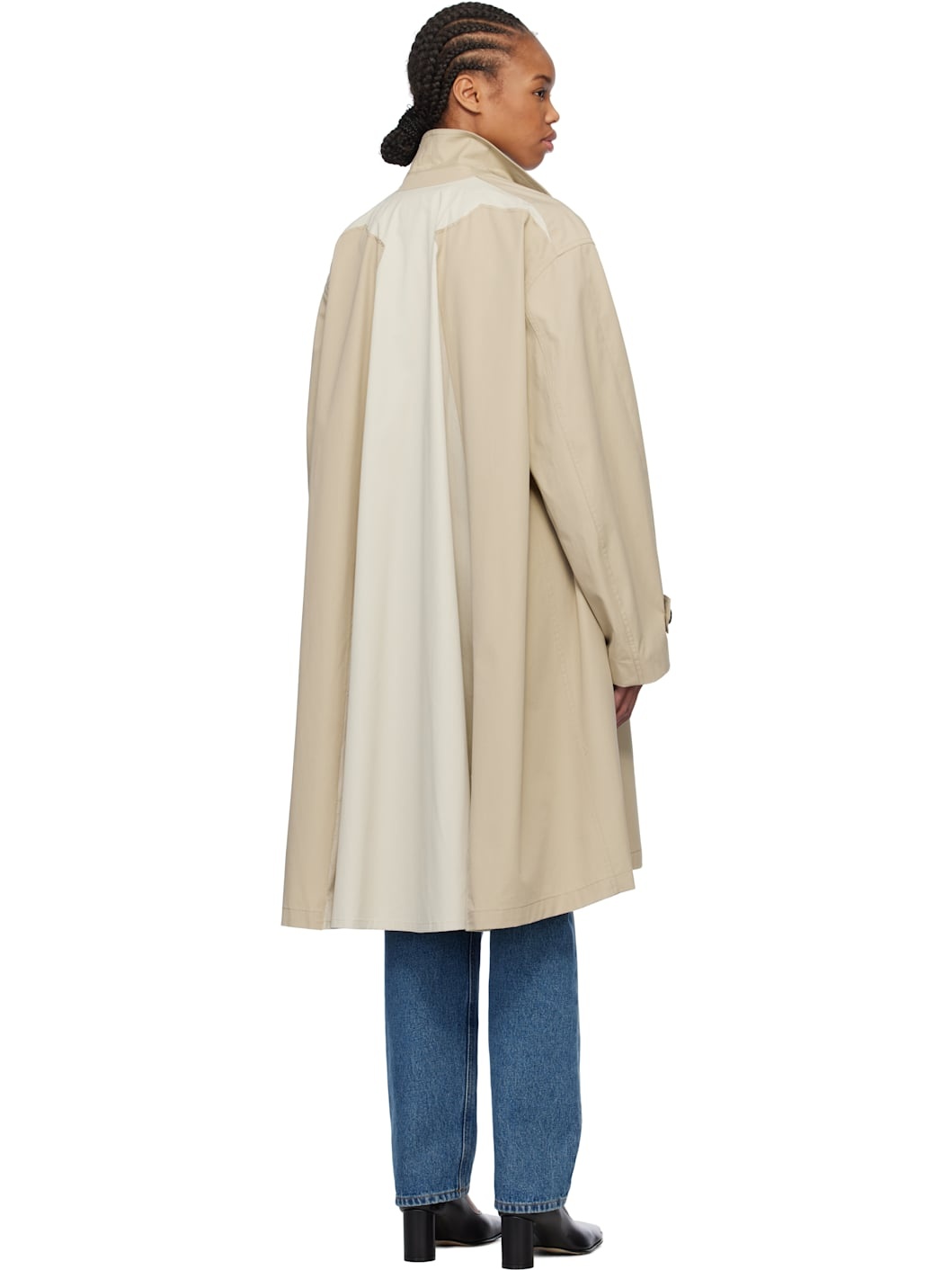 Beige Spliced Cotton Gabardine Trench Coat - 3