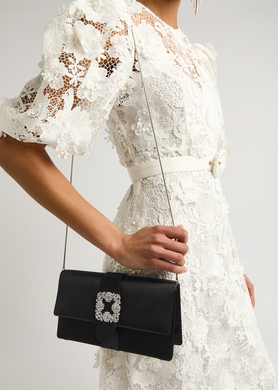 Manolo Blahnik Capri Crystal-embellished Satin Clutch - 6