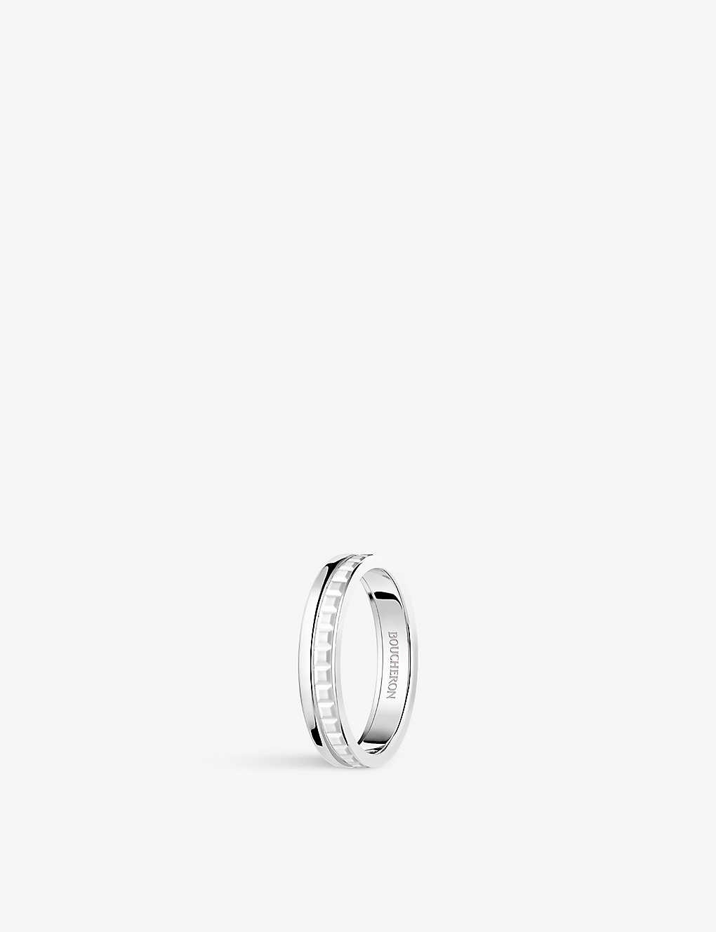 Quatre Double White Edition 18ct white-gold and white hyceram wedding band - 2