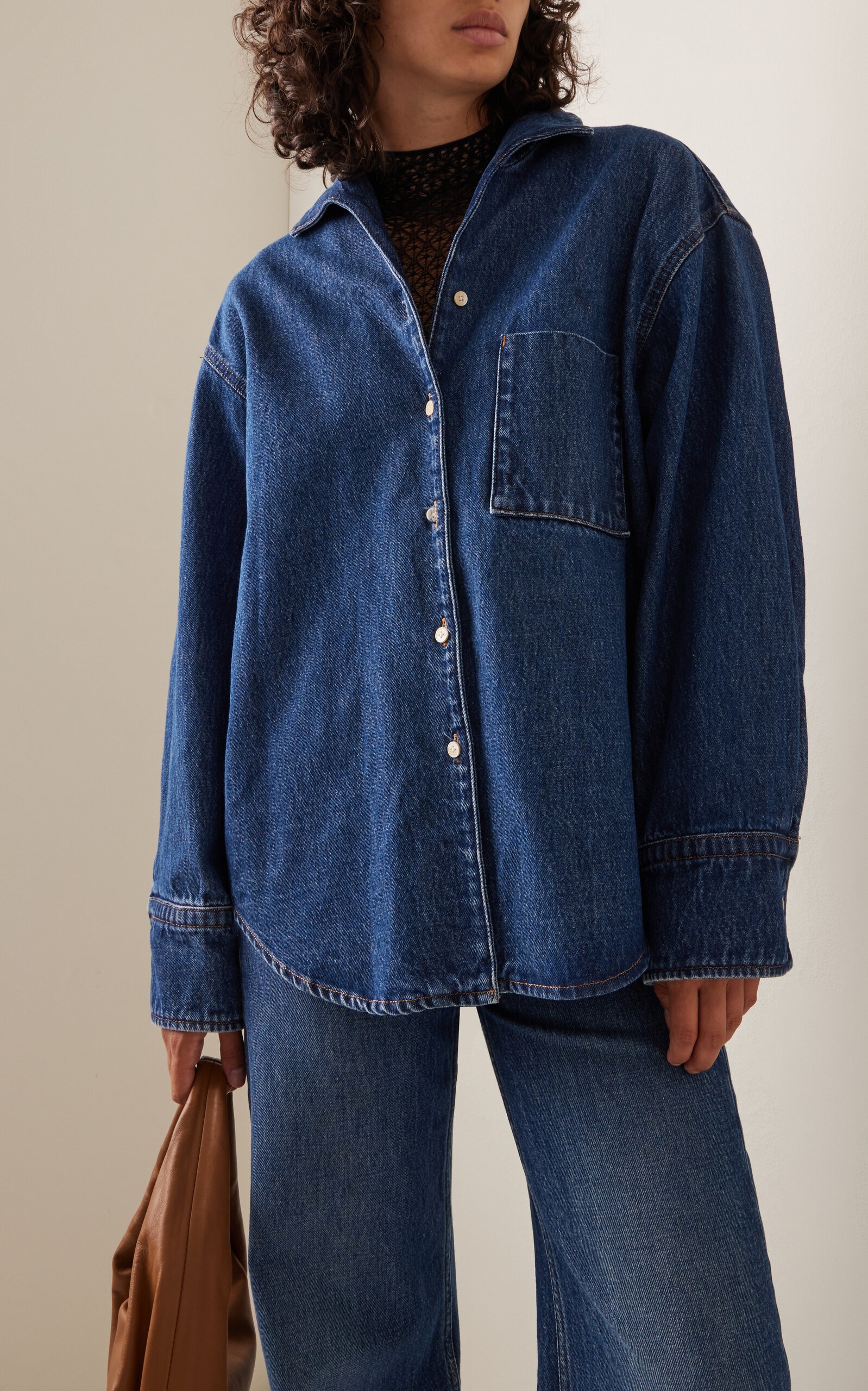 Denim-Trimmed Cotton Shirt blue - 2