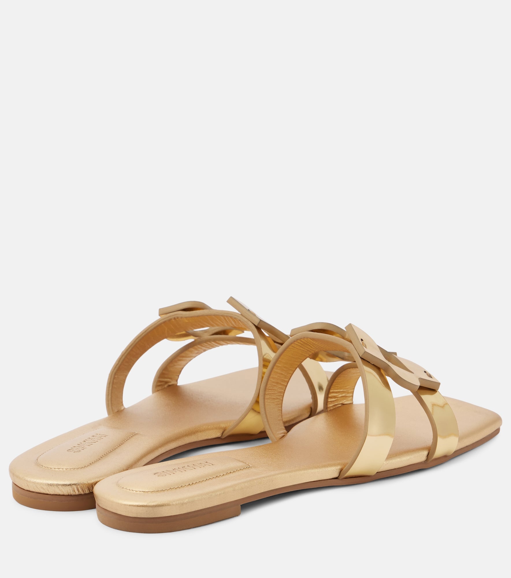 Logo metallic leather slides - 2