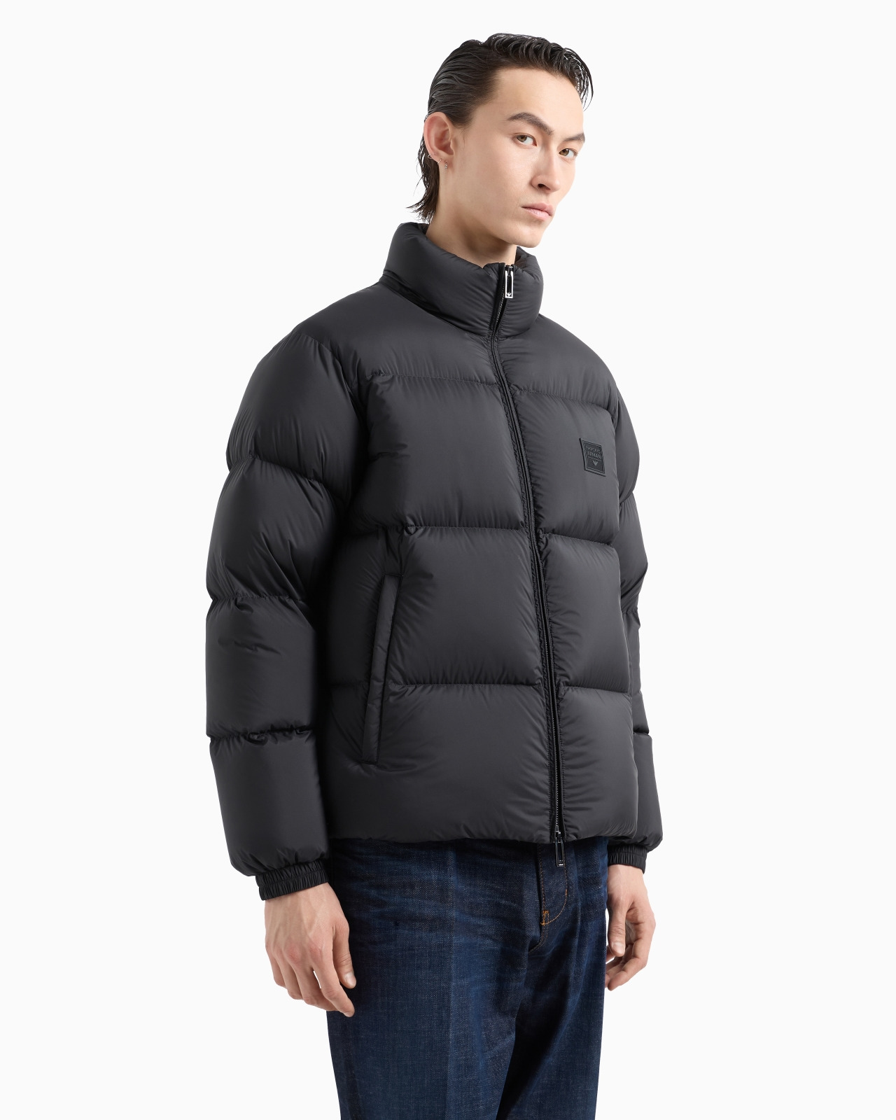 Nylon down jacket with full zip and rubberised logo patch - 2