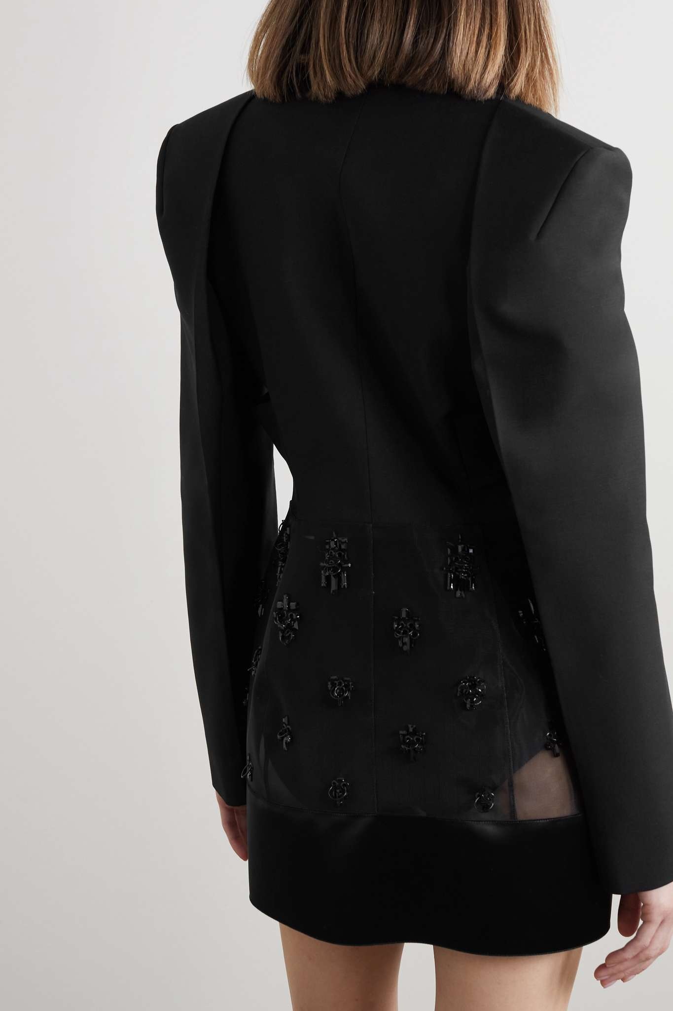 Cutout bead-embellished tulle, satin and wool and mohair-blend blazer - 4