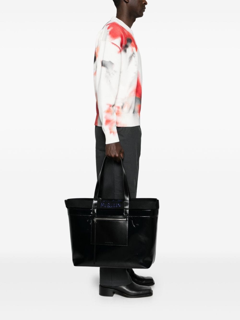 logo-engraved patent-finish tote bag - 2