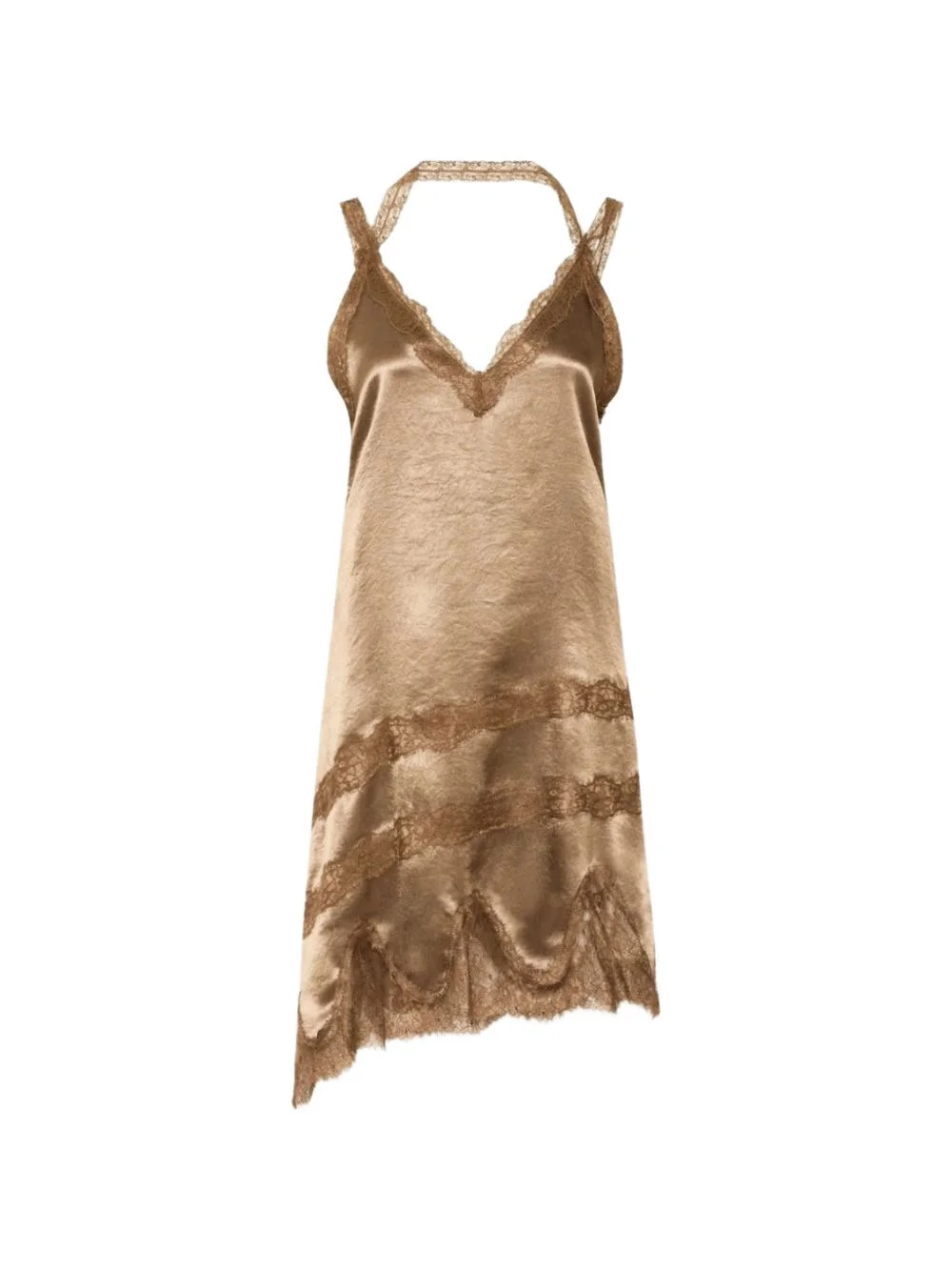 lace-trim satin-finish aymmetric dress - 1