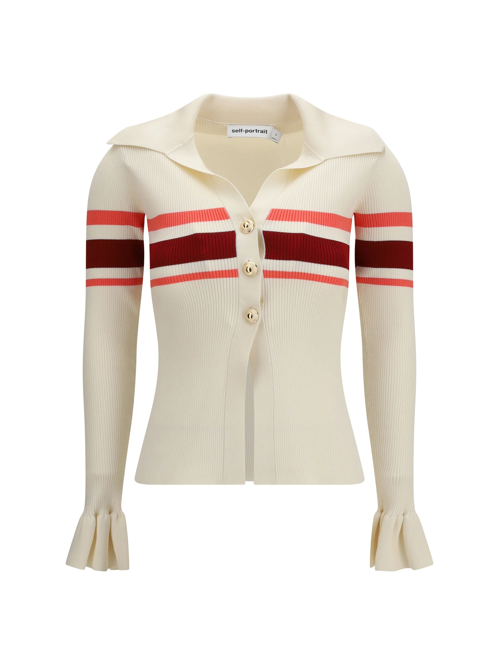 Self-portrait Striped Viscose Knit Button Top - 1