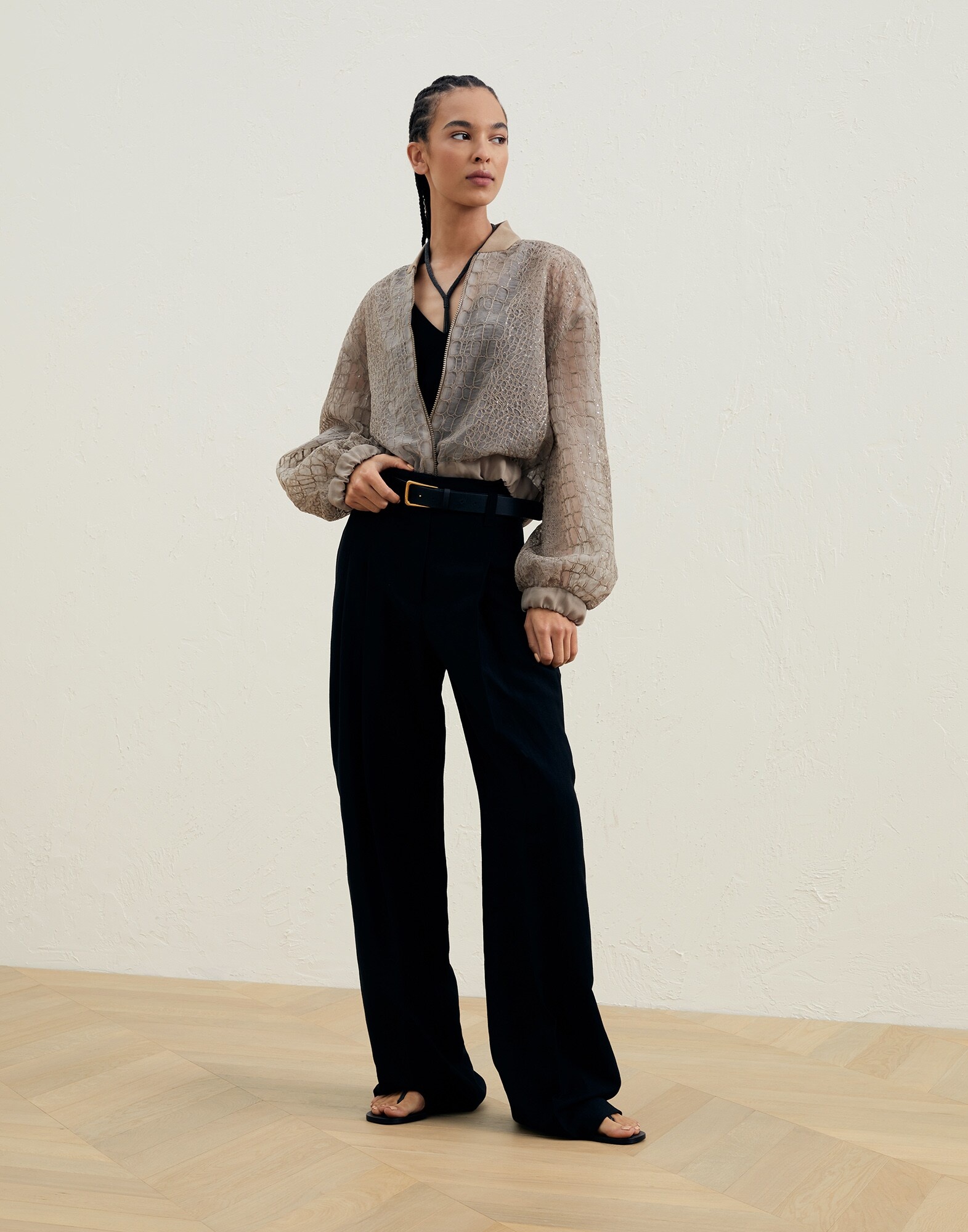Crispy silk bomber jacket with dazzling crocodile embroidery - 5